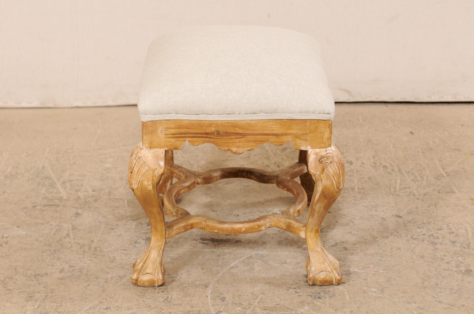 Carved Italian-Style Ottoman with Paw and Ball Feet