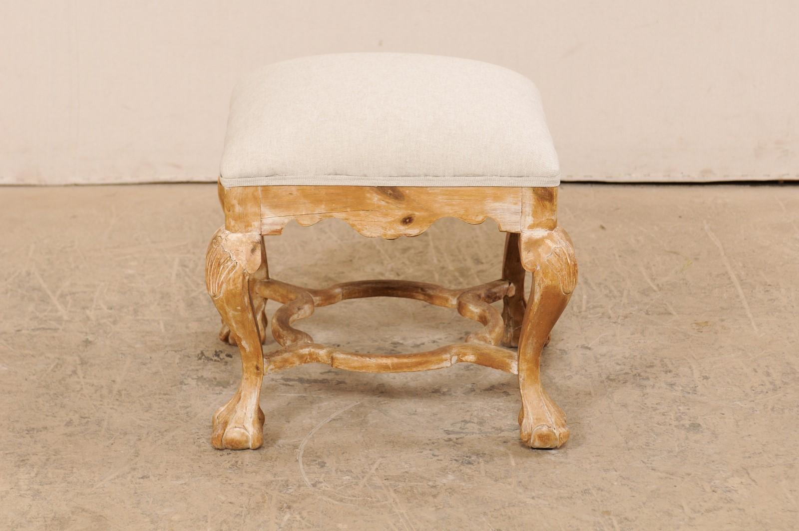 20th Century Italian-Style Ottoman with Paw and Ball Feet