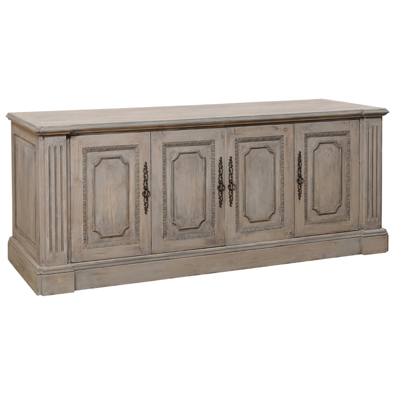 Italian-Style Painted and Carved Wood Buffet Console Cabinet with Great Storage