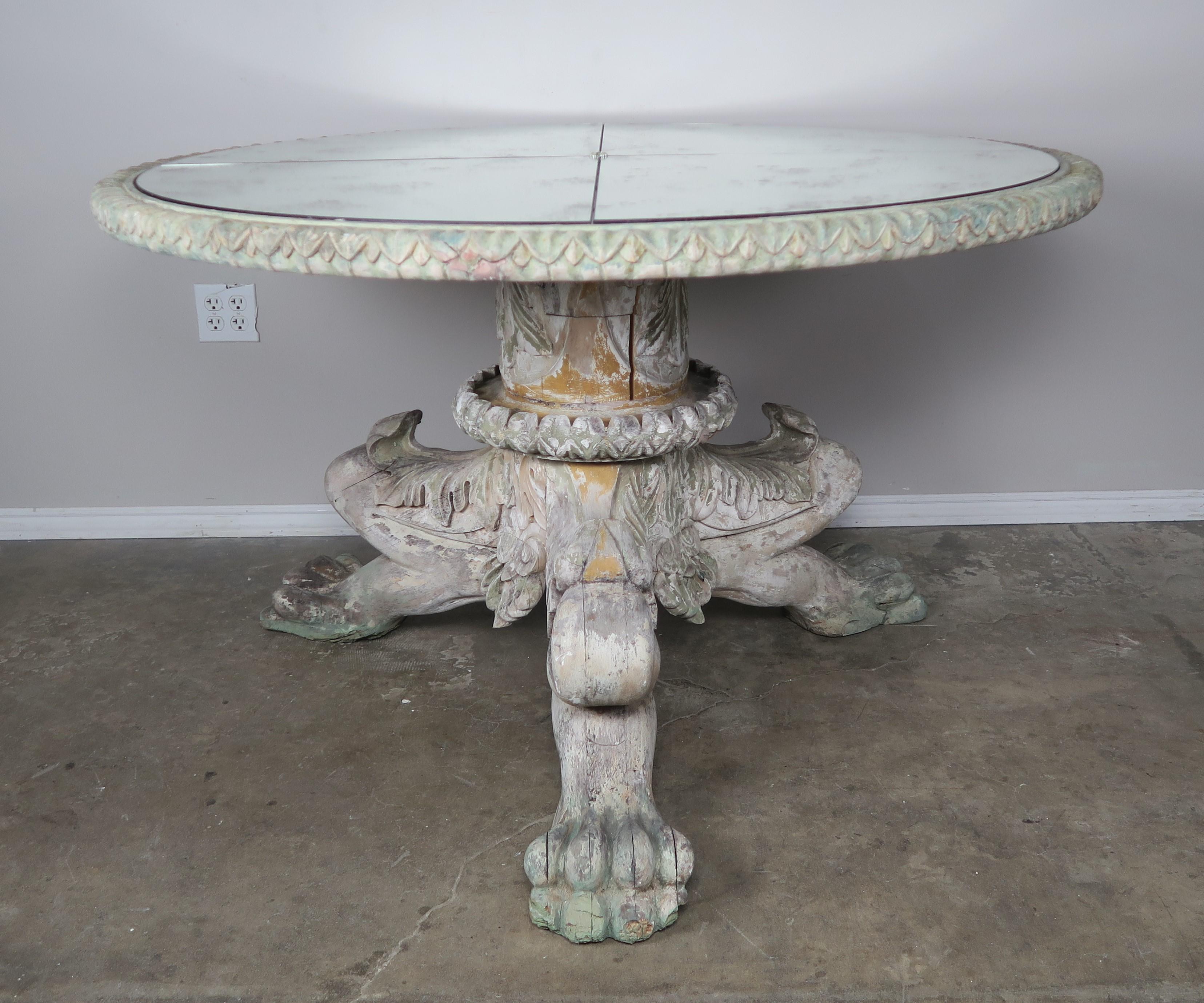 Italian Style Painted Lion Paw Tripod Table with Mirrored Top 8