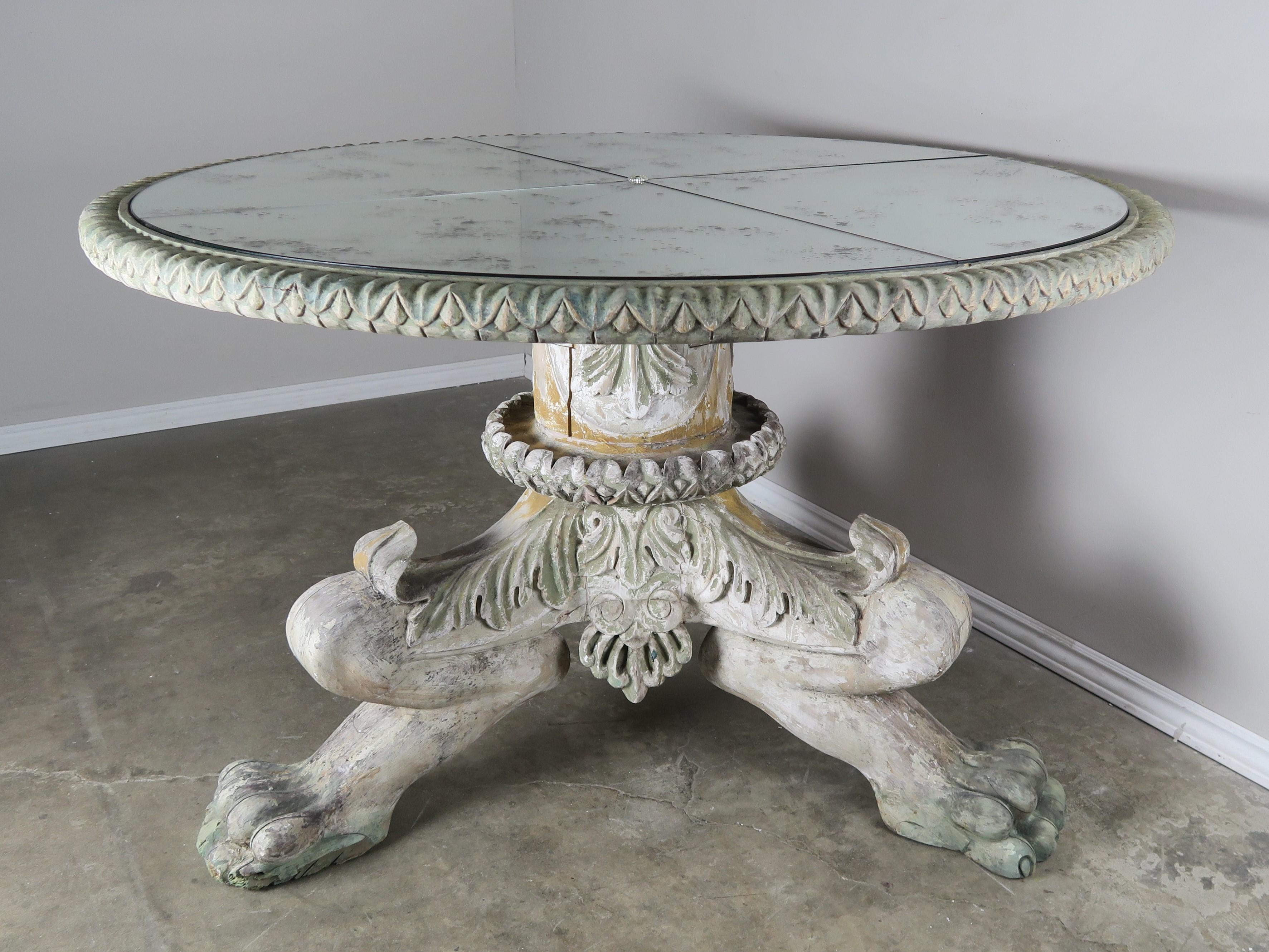 Baroque Italian Style Painted Lion Paw Tripod Table with Mirrored Top