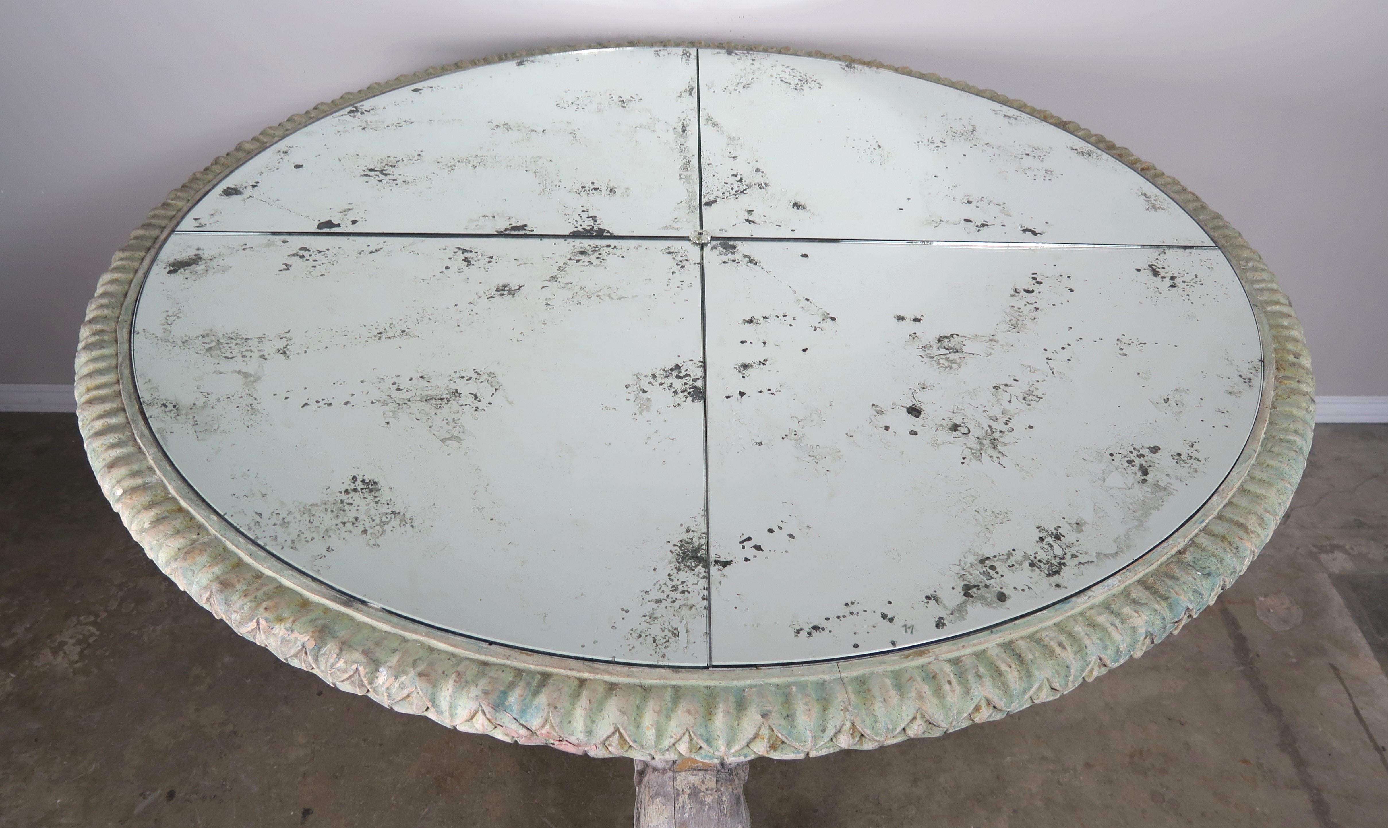 20th Century Italian Style Painted Lion Paw Tripod Table with Mirrored Top