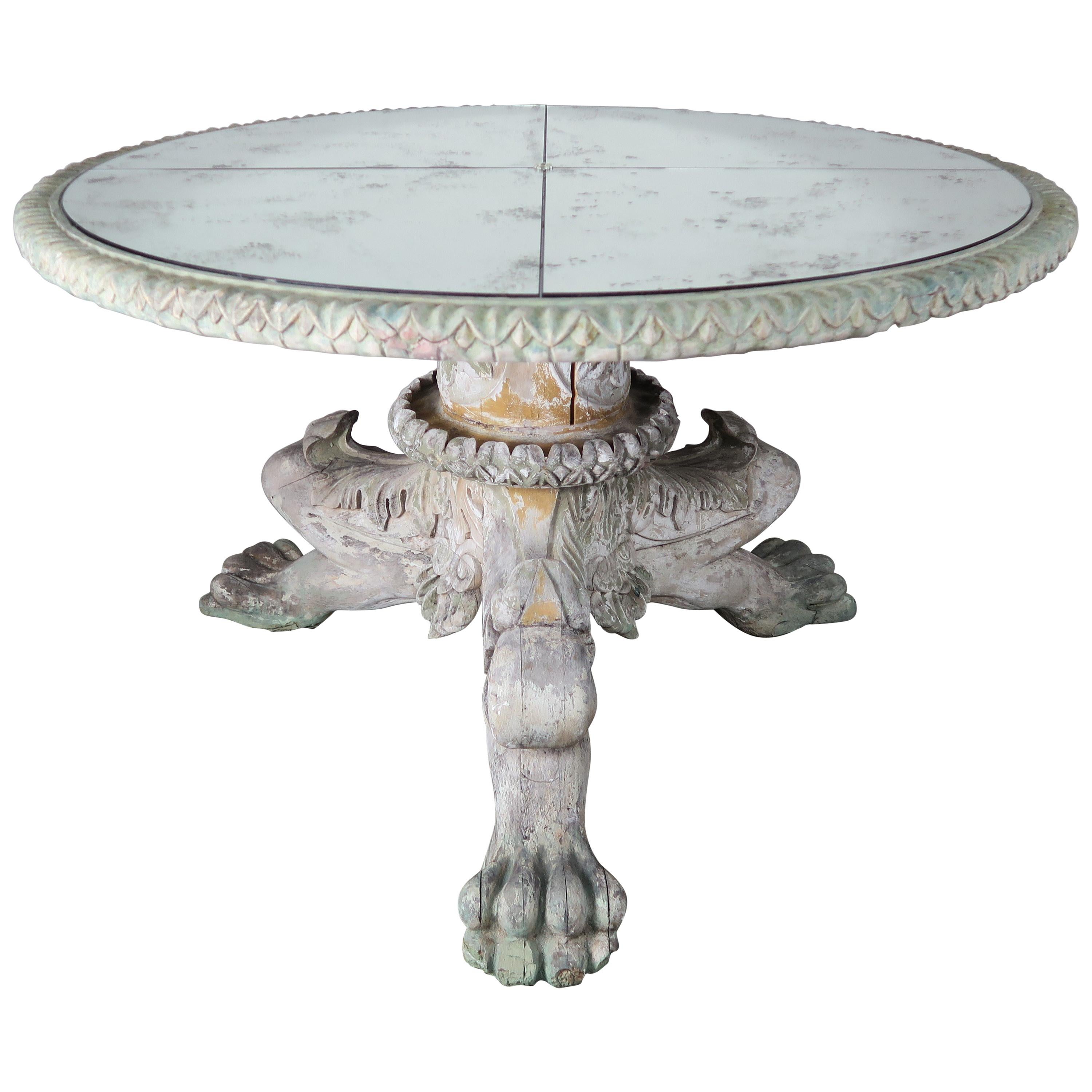 Italian Style Painted Lion Paw Tripod Table with Mirrored Top