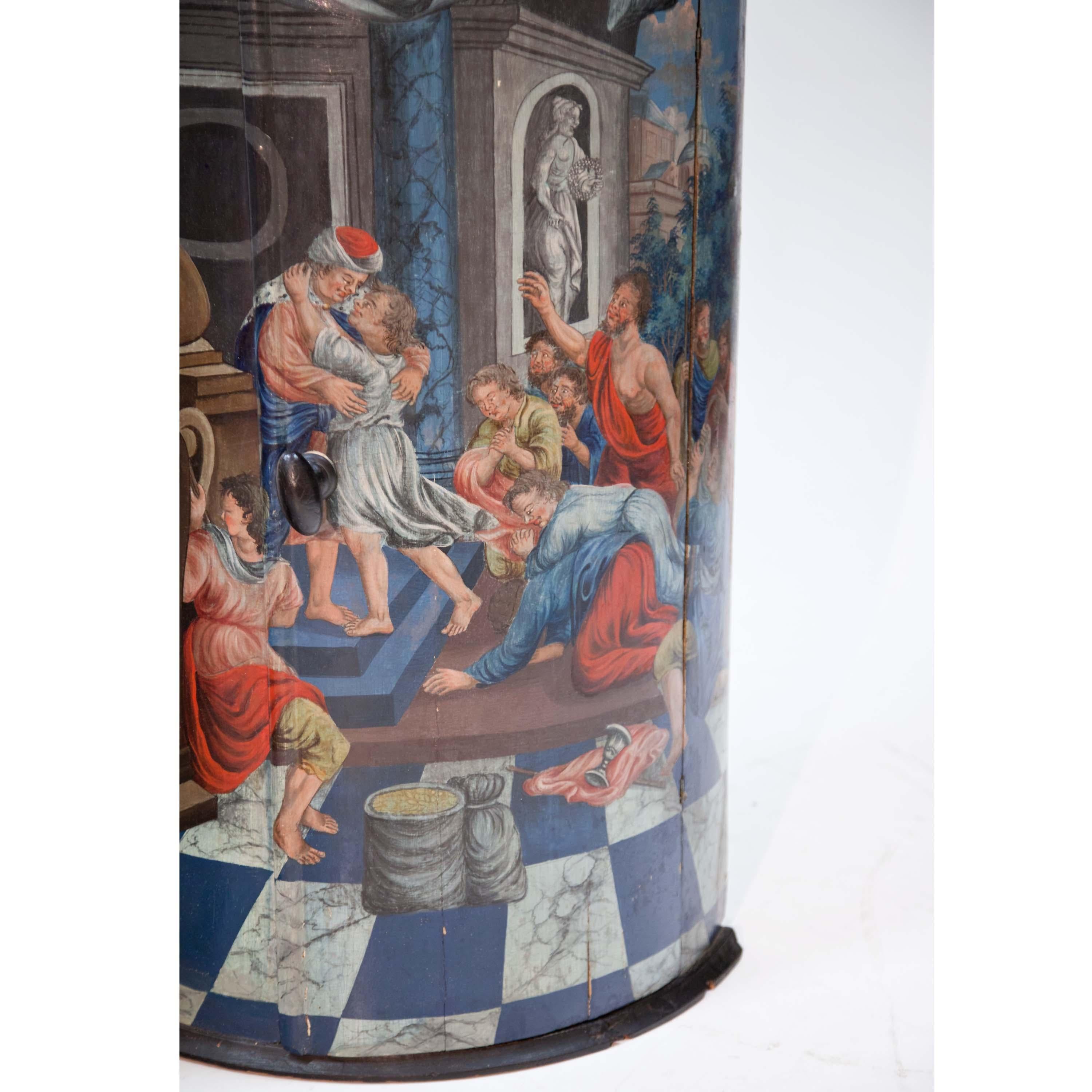 Hand-Painted Italian-Style Painted Provincial Corner Cabinet, Late 19th Century