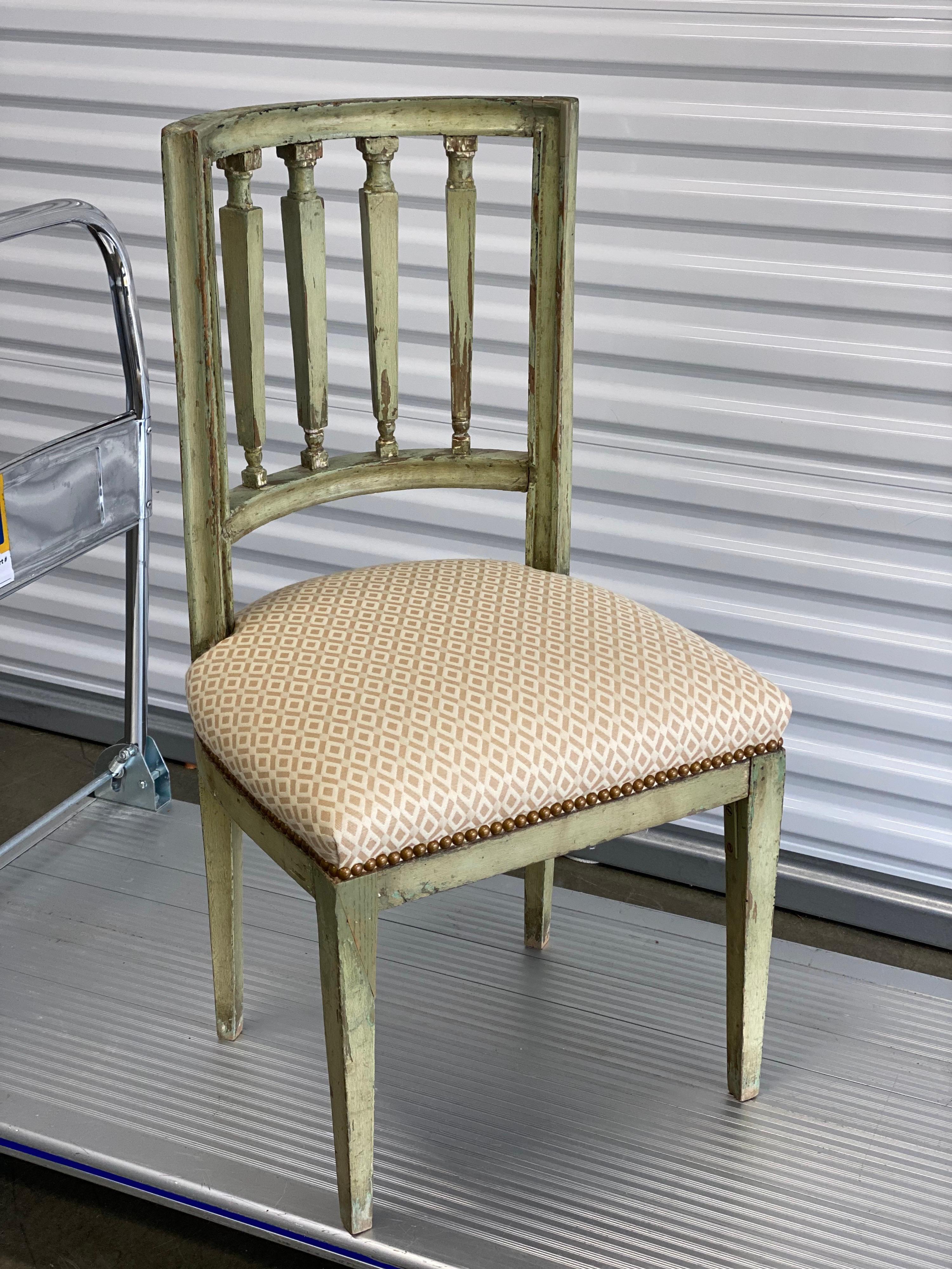 Fabric Italian Style Painted Side Chair in Green, 20th Century