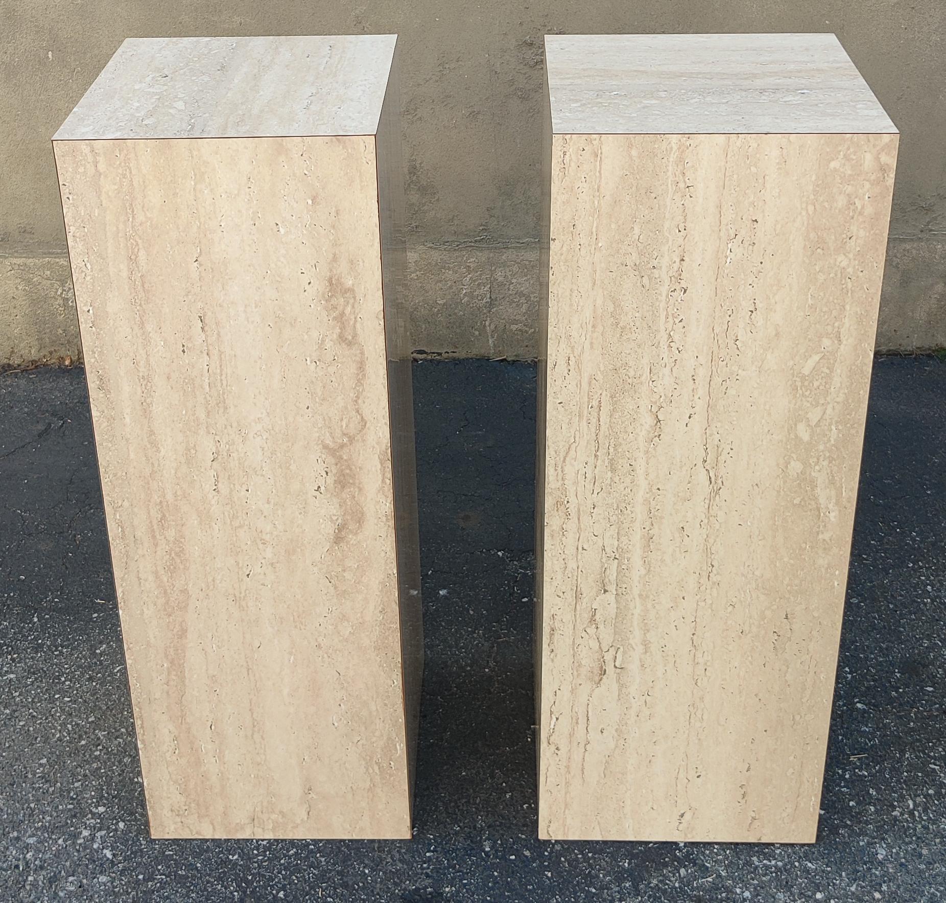 American Italian Style Pair Large Pedestals Faux Travertine Laminate Post-Modern, 1980s