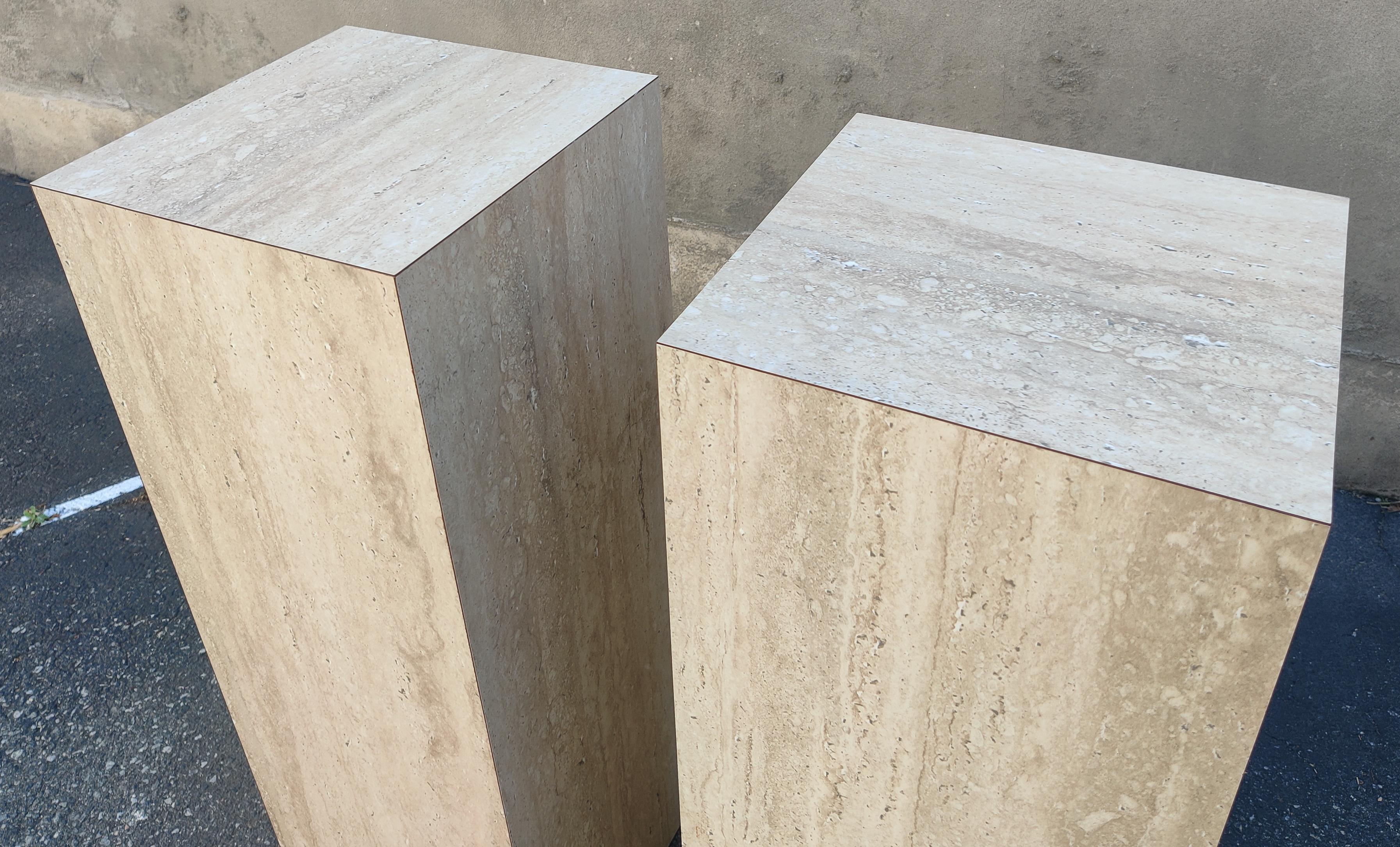 Italian Style Pair Large Pedestals Faux Travertine Laminate Post-Modern, 1980s 3