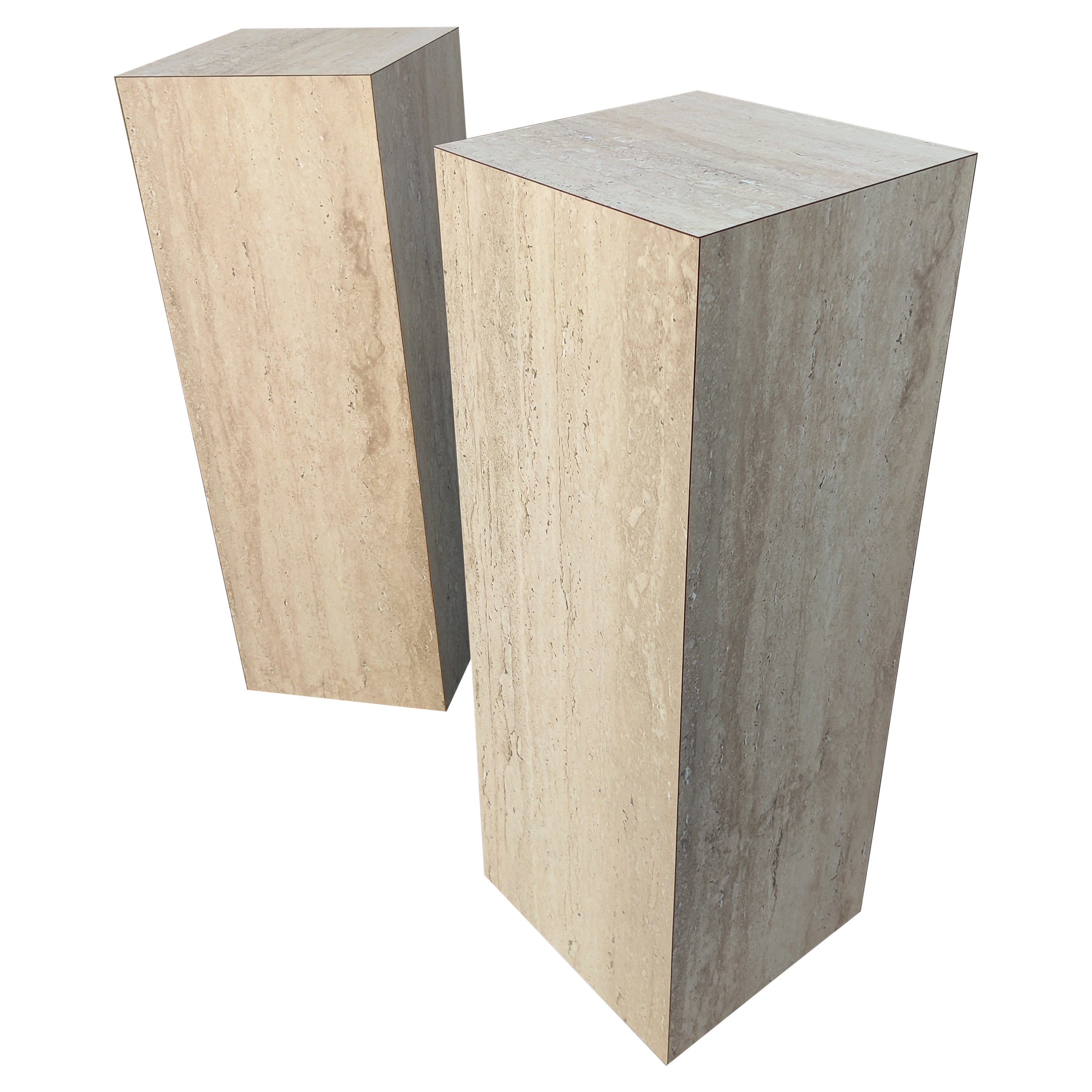 Italian Style Pair Large Pedestals Faux Travertine Laminate Post-Modern, 1980s