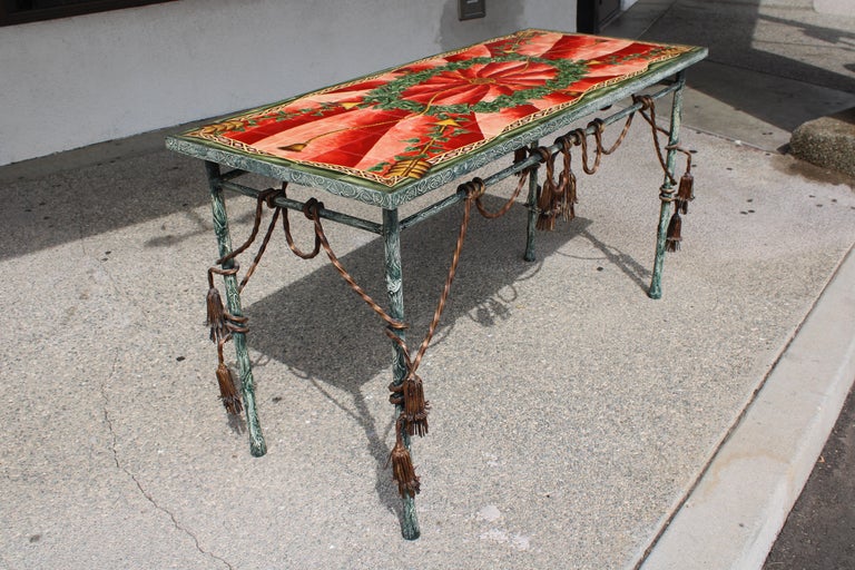 Italian Style Patinated Steel and Polychrome Console Table For Sale at ...