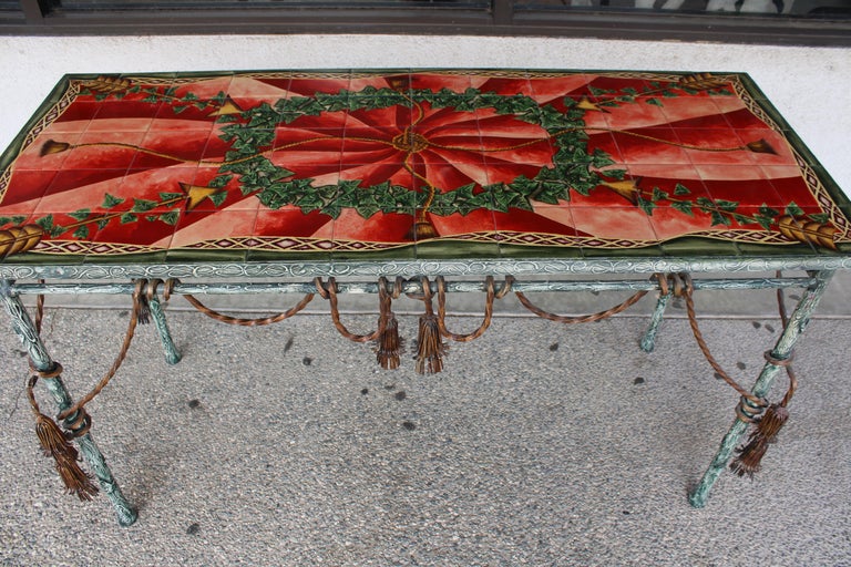 Italian Style Patinated Steel and Polychrome Console Table For Sale at ...