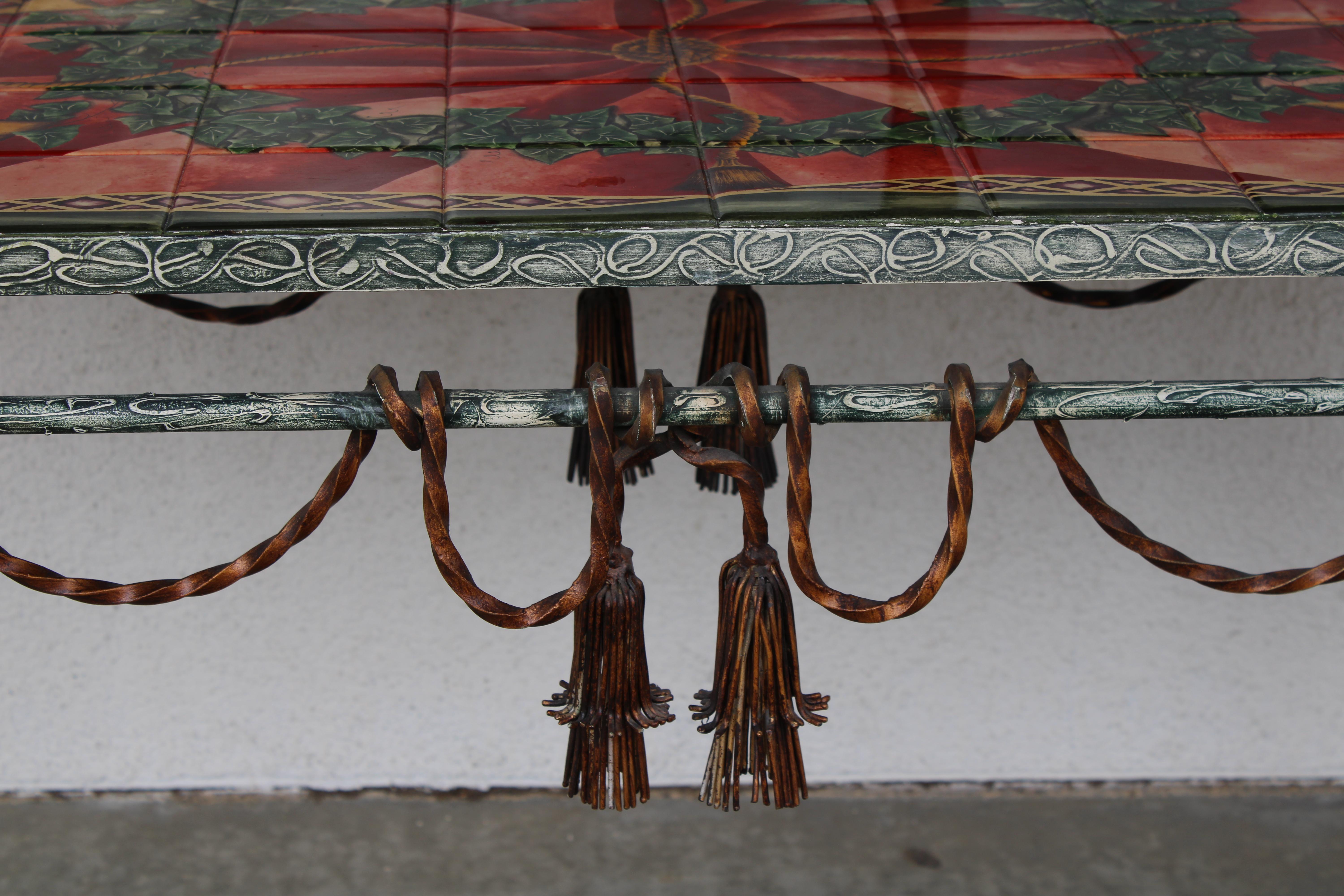 Mid-20th Century Italian Style Patinated Steel and Polychrome Console Table For Sale