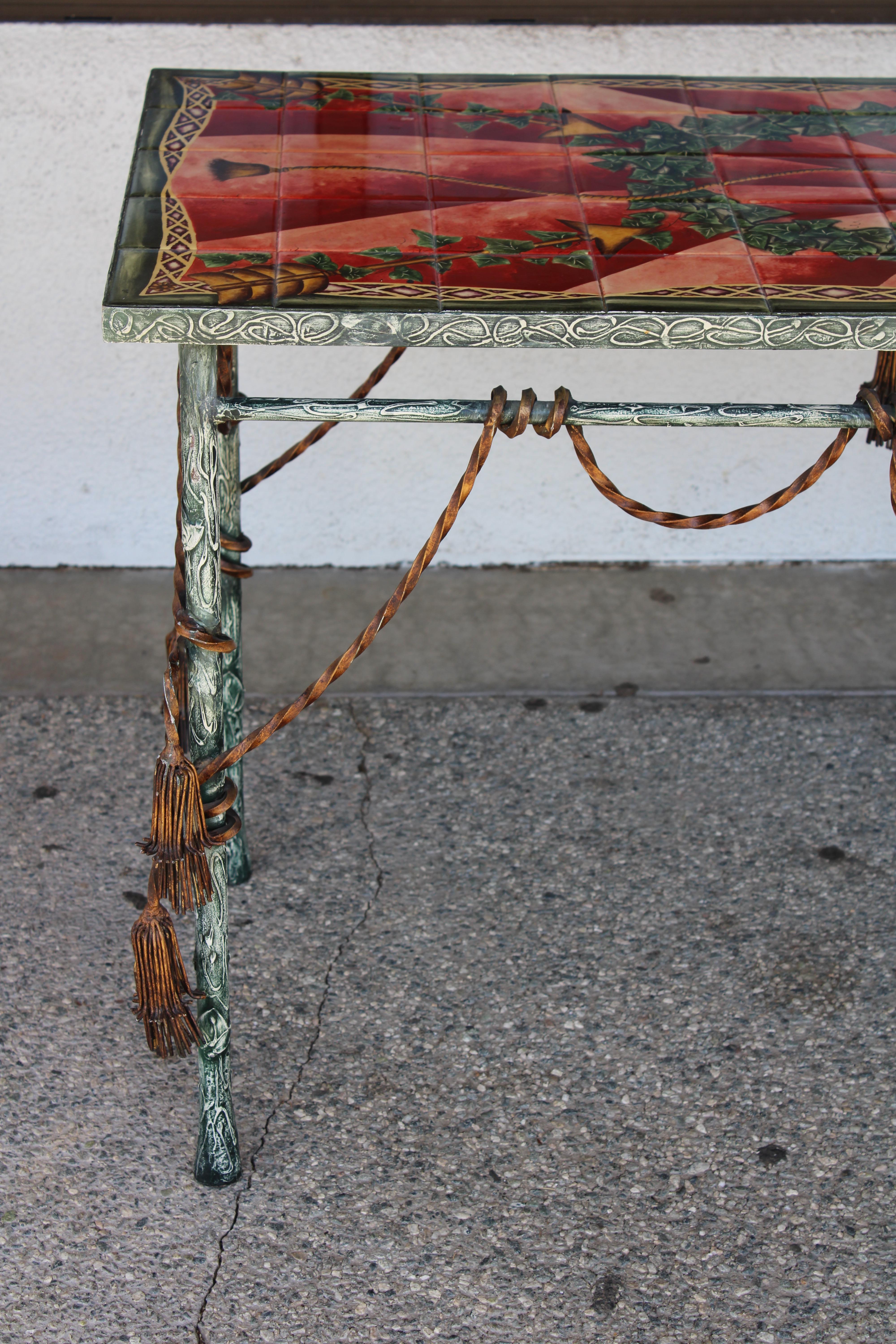 Italian Style Patinated Steel and Polychrome Console Table For Sale 1