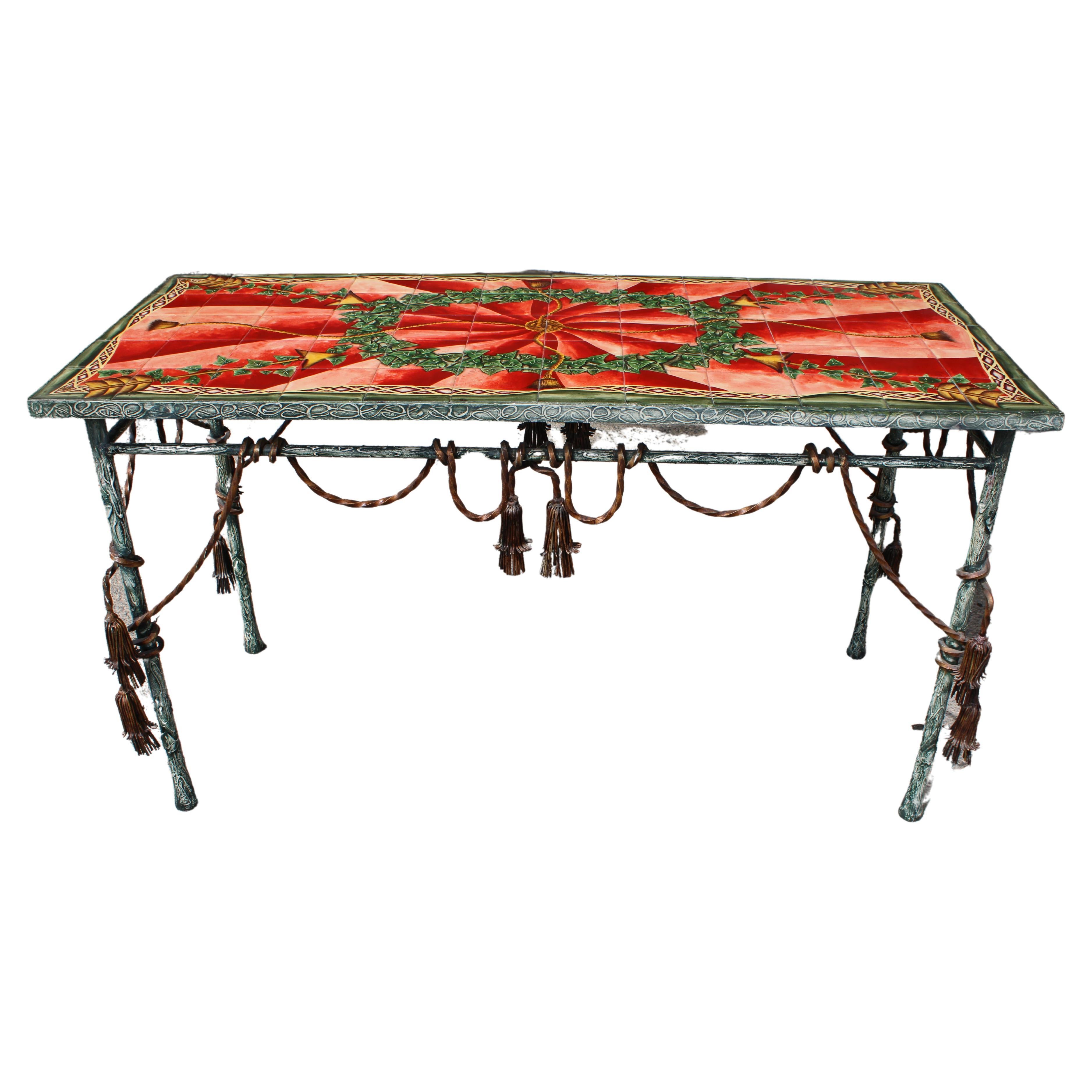 Italian Style Patinated Steel and Polychrome Console Table