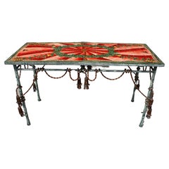 Vintage Italian Style Patinated Steel and Polychrome Console Table