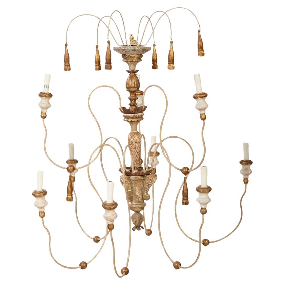 Italian Style Polychromed Wood and Iron Nine Light Chandelier