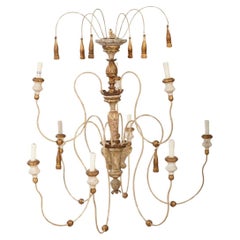 Italian Style Polychromed Wood and Iron Nine Light Chandelier