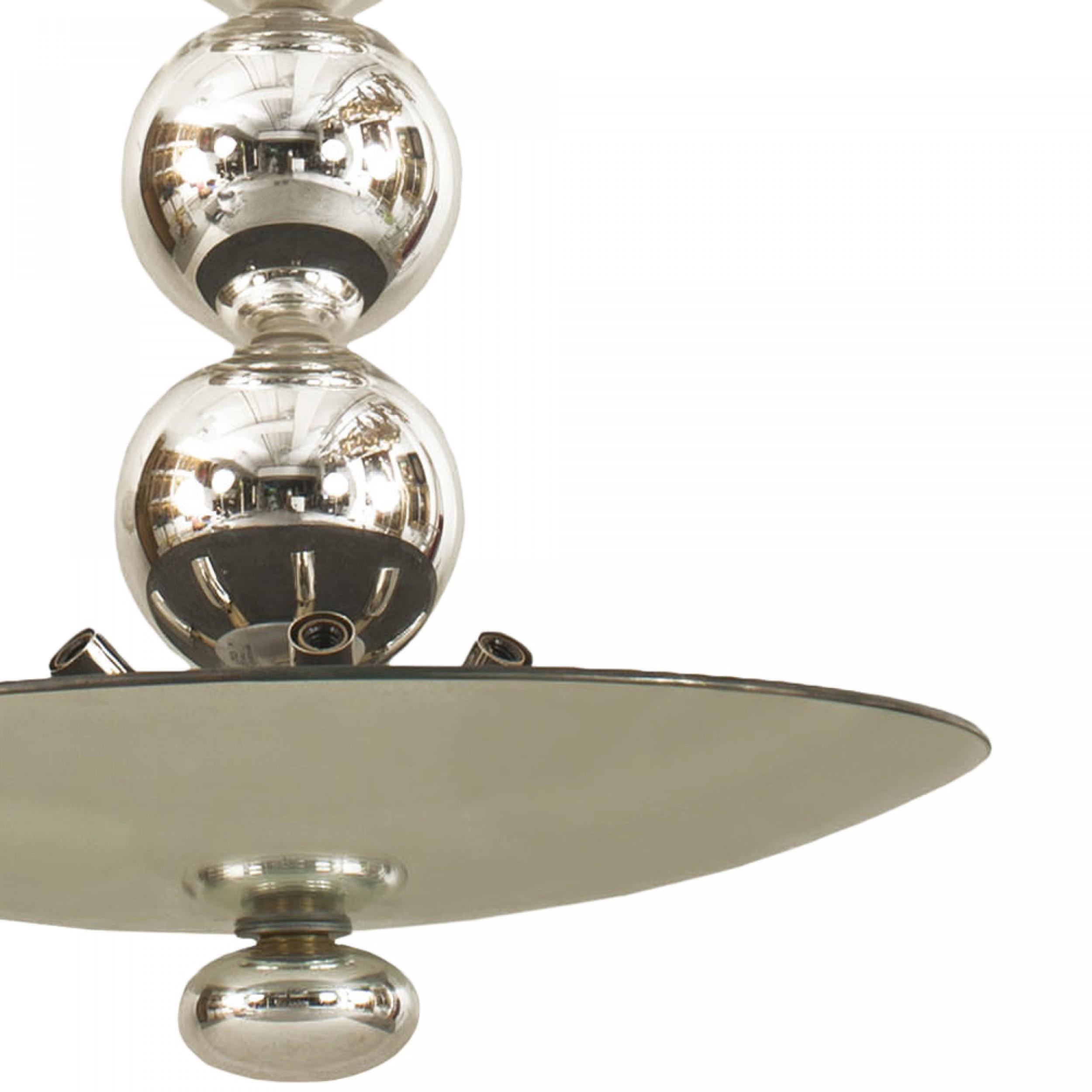 Argentato Lampadario a sfera in vetro in stile italiano del dopoguerra in vendita