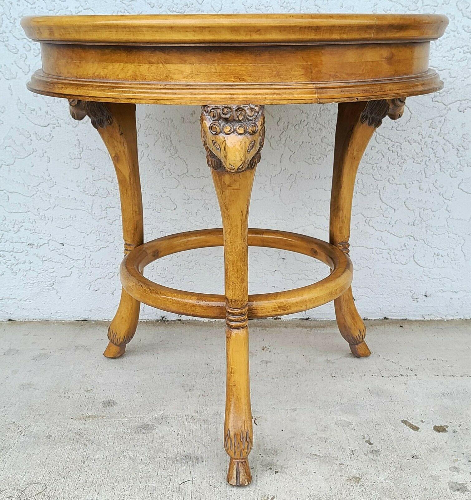 Italian Gueridon Carved Rams Head Side Center Lamp Table In Good Condition For Sale In Lake Worth, FL