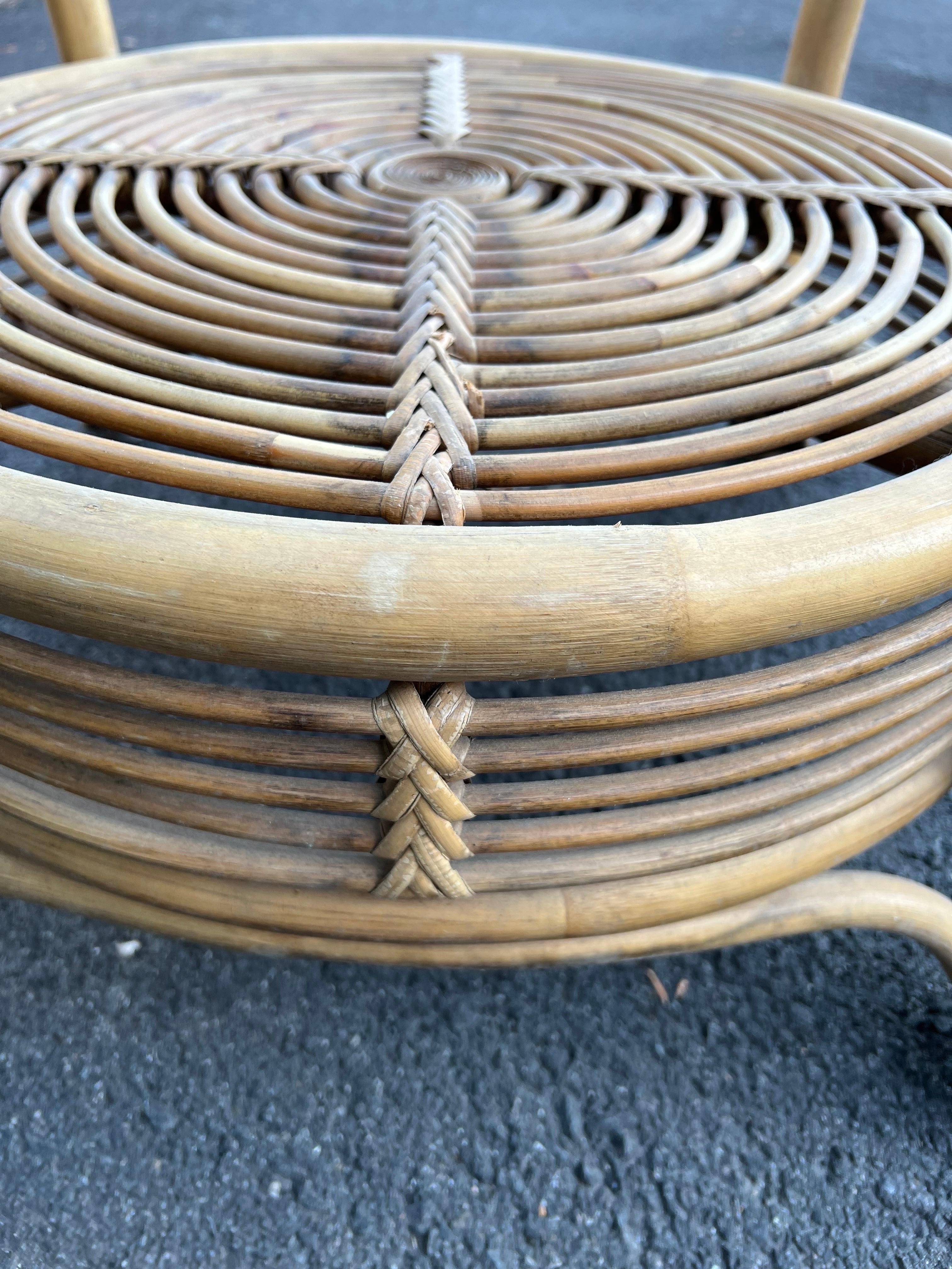 Italian Style Rattan and Bamboo Coffee Table with Glass Top For Sale 8