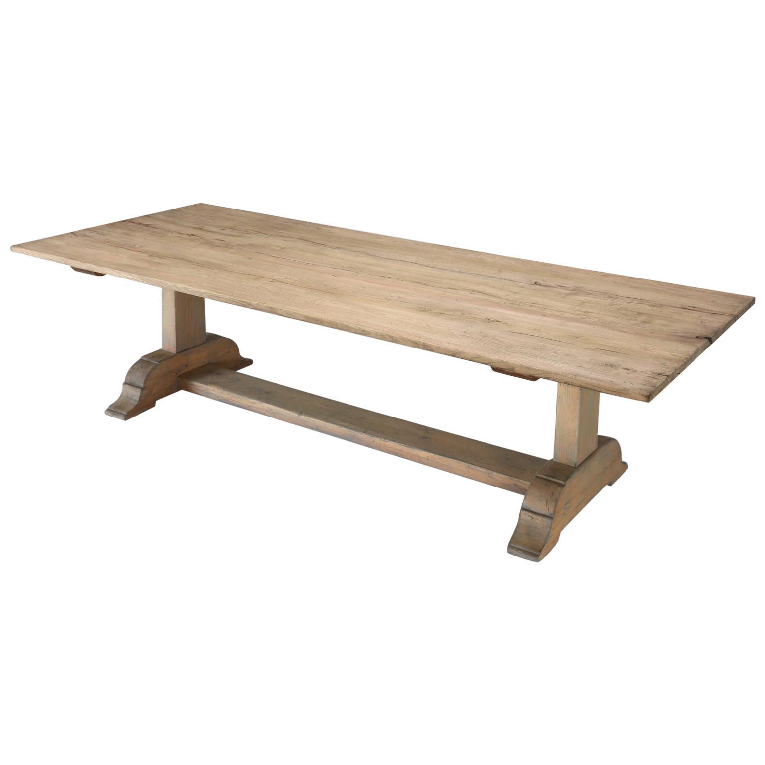 Italian Style Reclaimed White Oak Trestle Dining Table Available Any Dimension For Sale