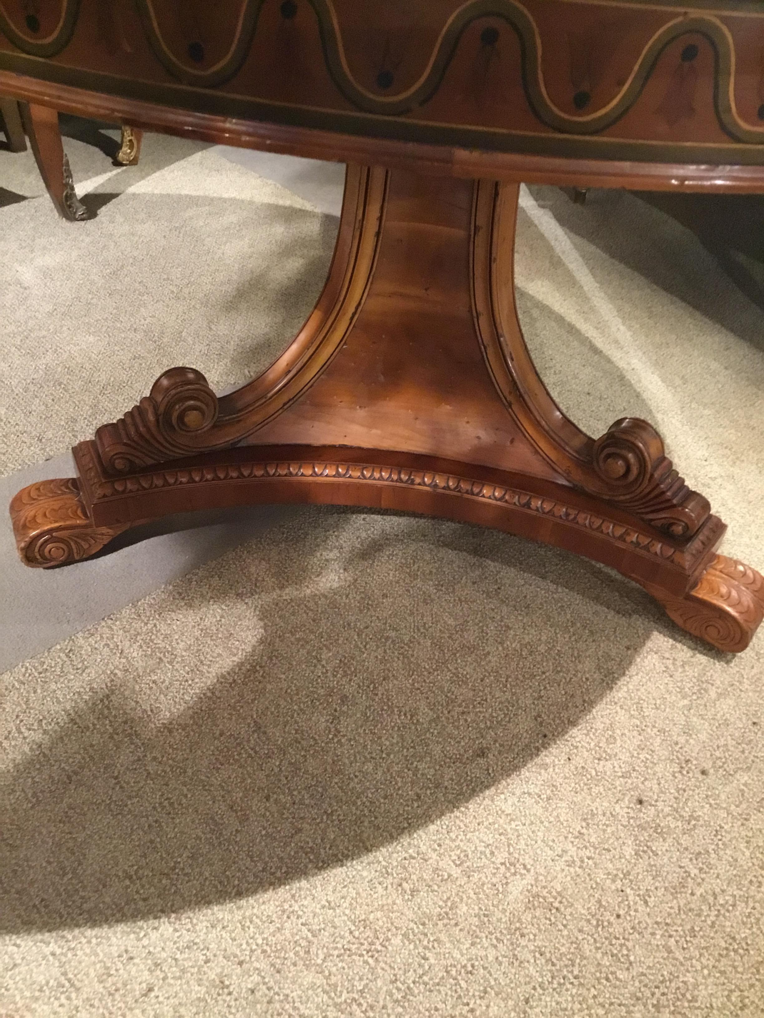 Italian Style Round Center Table, Cherrywood with Satinwood Inlays In Good Condition In Houston, TX