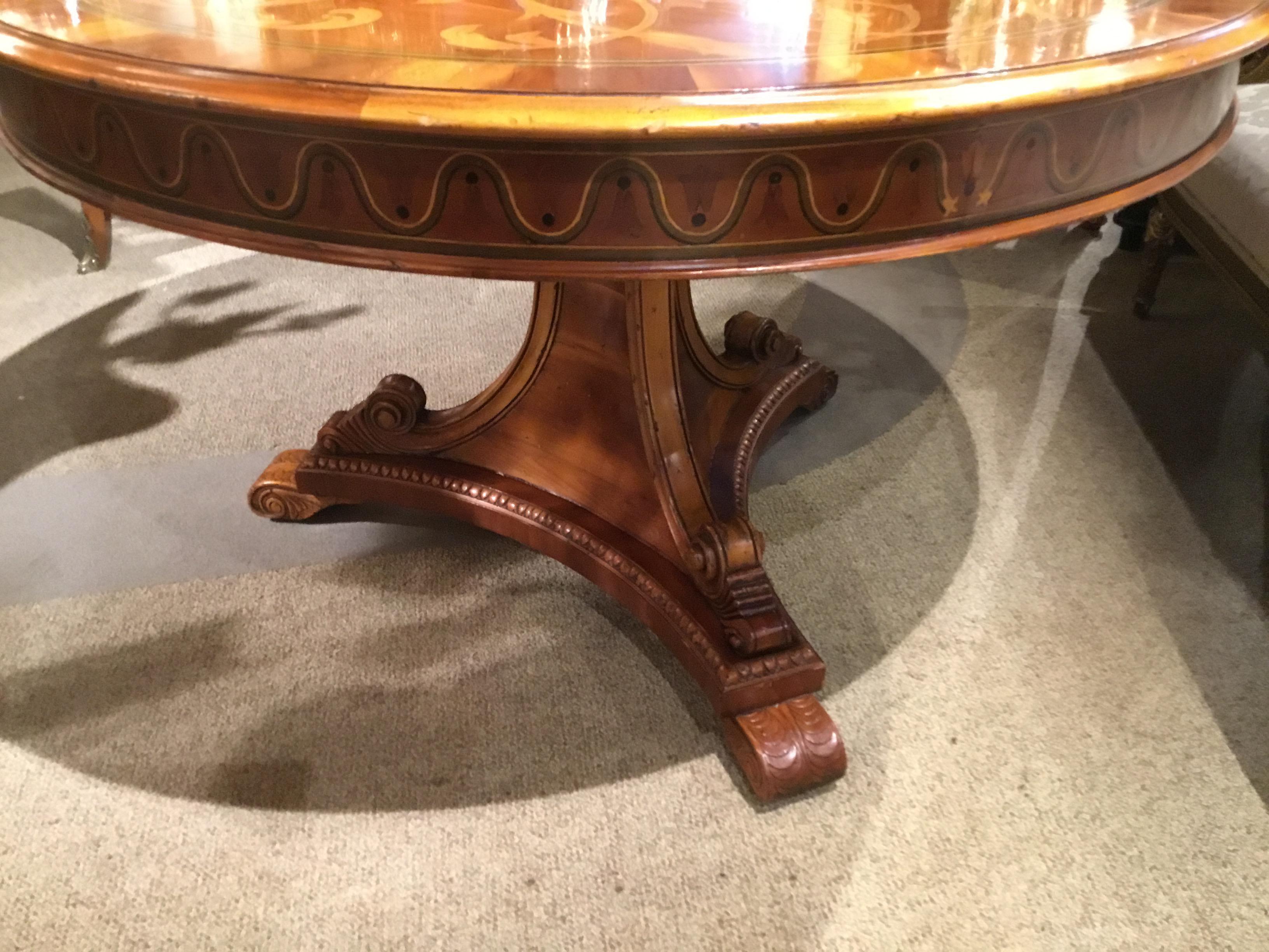 Late 20th Century Italian Style Round Center Table, Cherrywood with Satinwood Inlays
