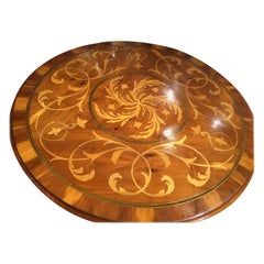 Italian Style Round Center Table, Cherrywood with Satinwood Inlays