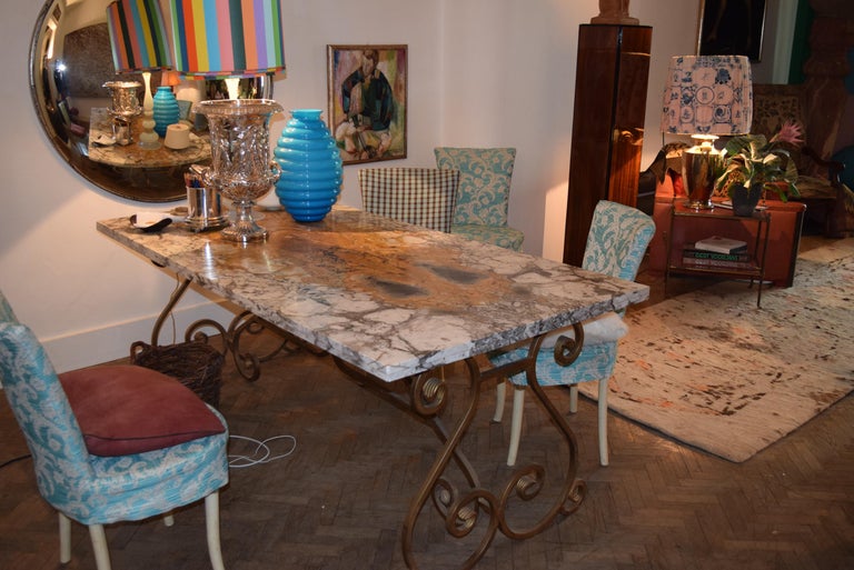 ItalianStyle Table with Unique Yellow Siena Marble Top, Gilded Base