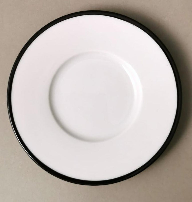 Italian Style White Porcelain "Espresso" Cups with Black Transferware