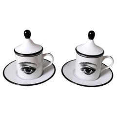 Coupes « Espresso » en porcelaine blanche de style italien avec décoration en céramique noire