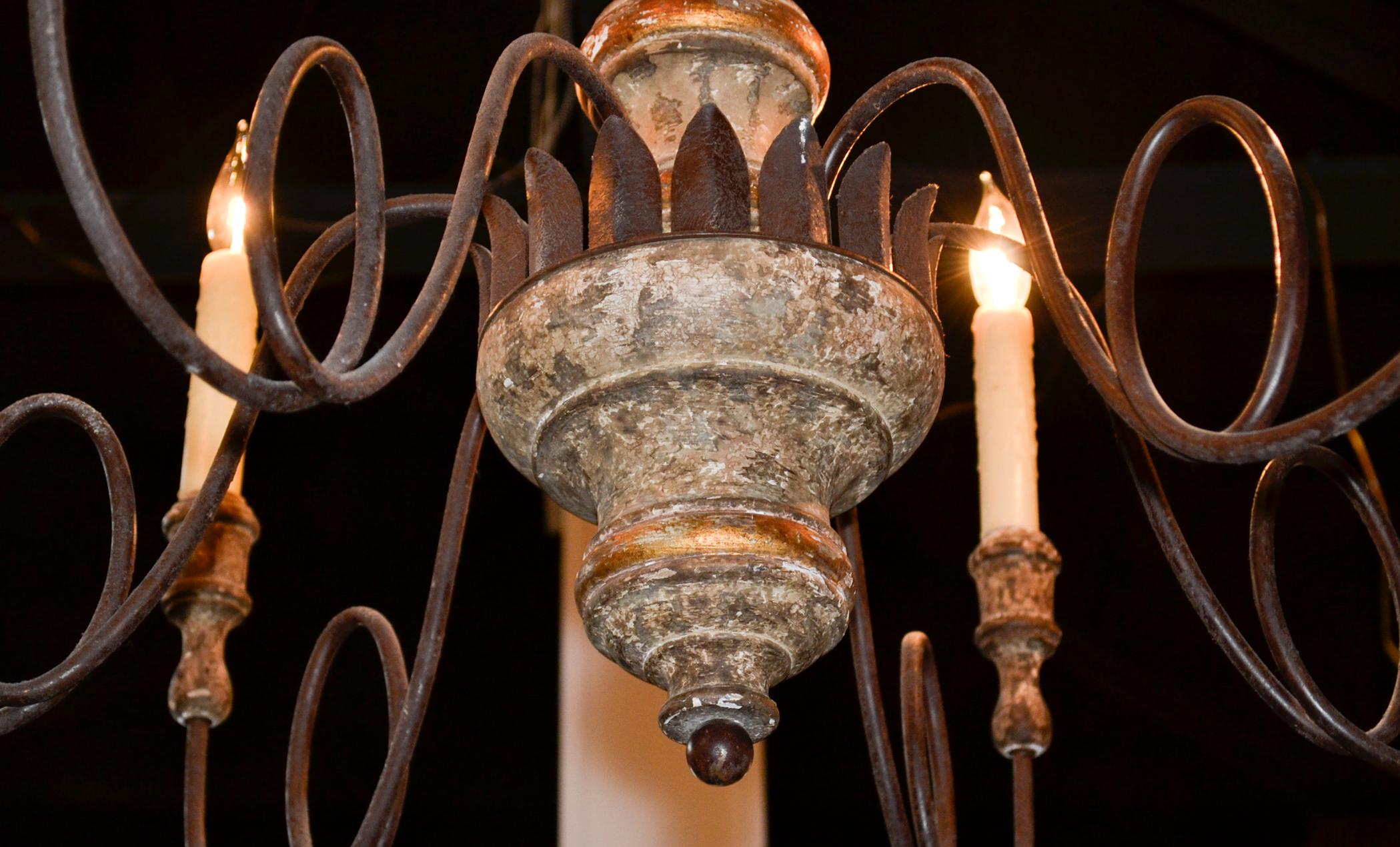 Alluring Italian style painted wood 6-light chandelier.
 