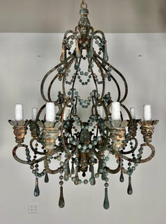 Lustre de style italien en bois et en fer avec gouttes de bois