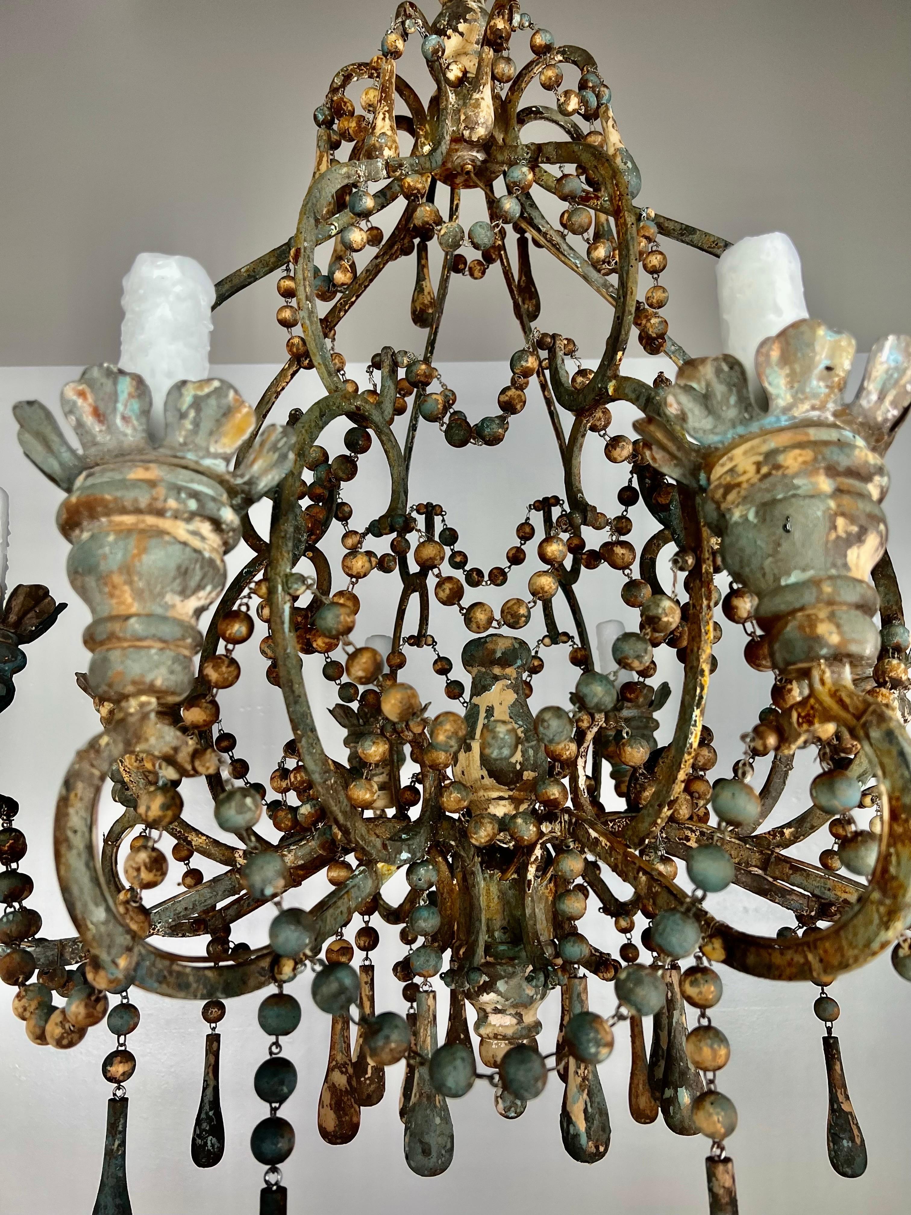 Amalfi Wood and Iron Chandelier with Wood Drops By Miamar Home For Sale 3