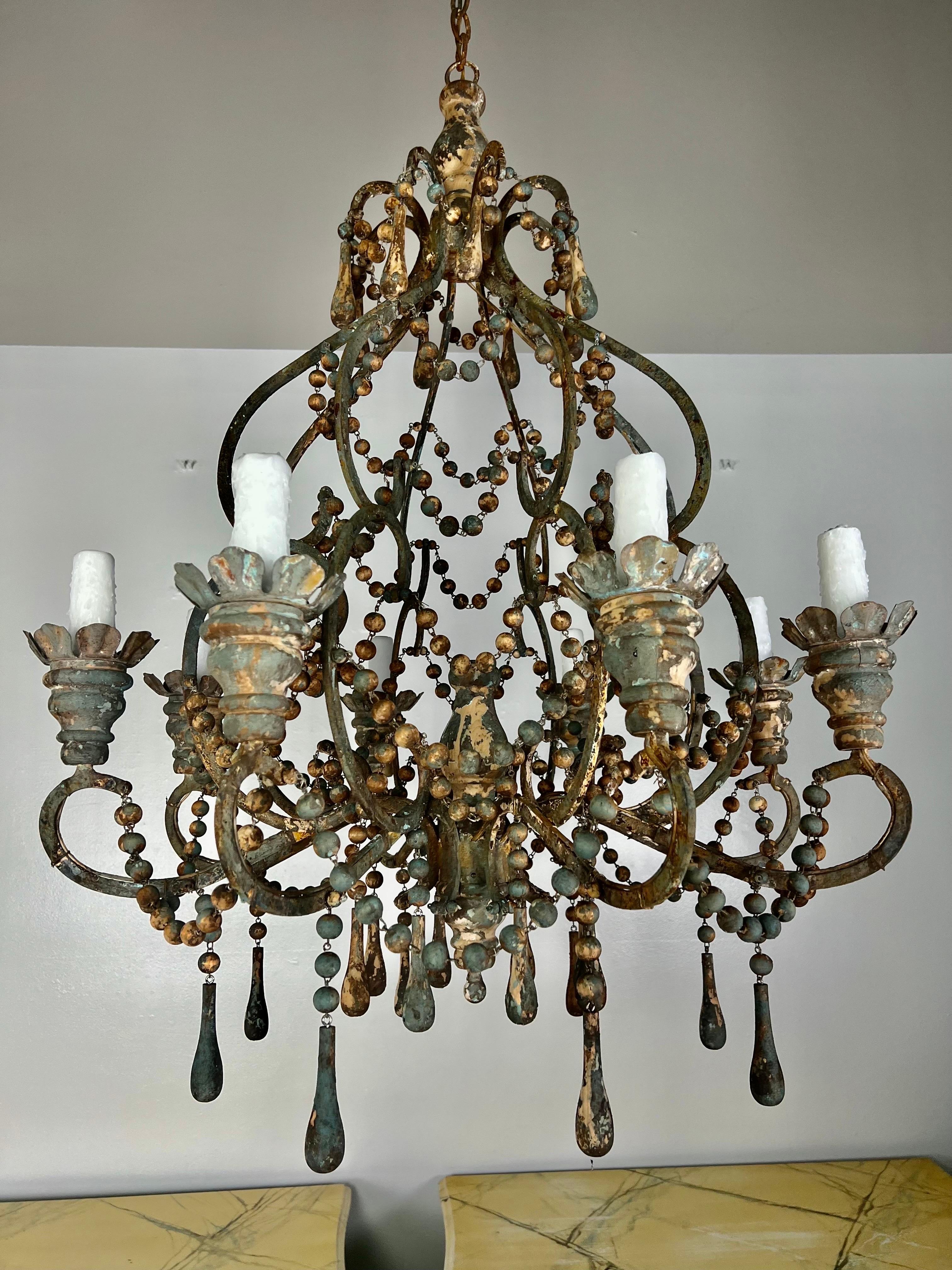 Amalfi Wood and Iron Chandelier with Wood Drops By Miamar Home For Sale 4