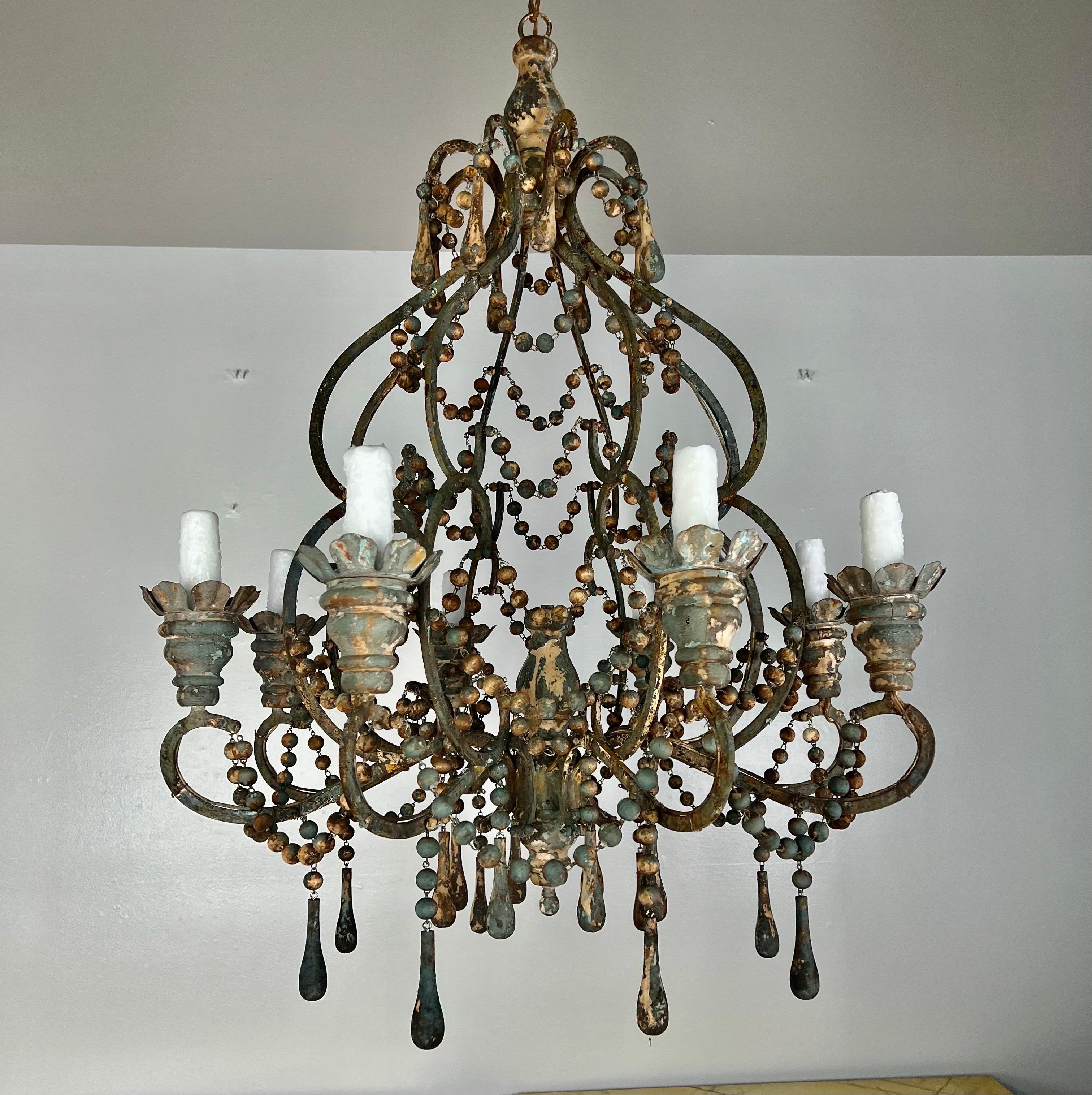 Italian Style Wood & Iron Painted Chandelier by MLA For Sale 5