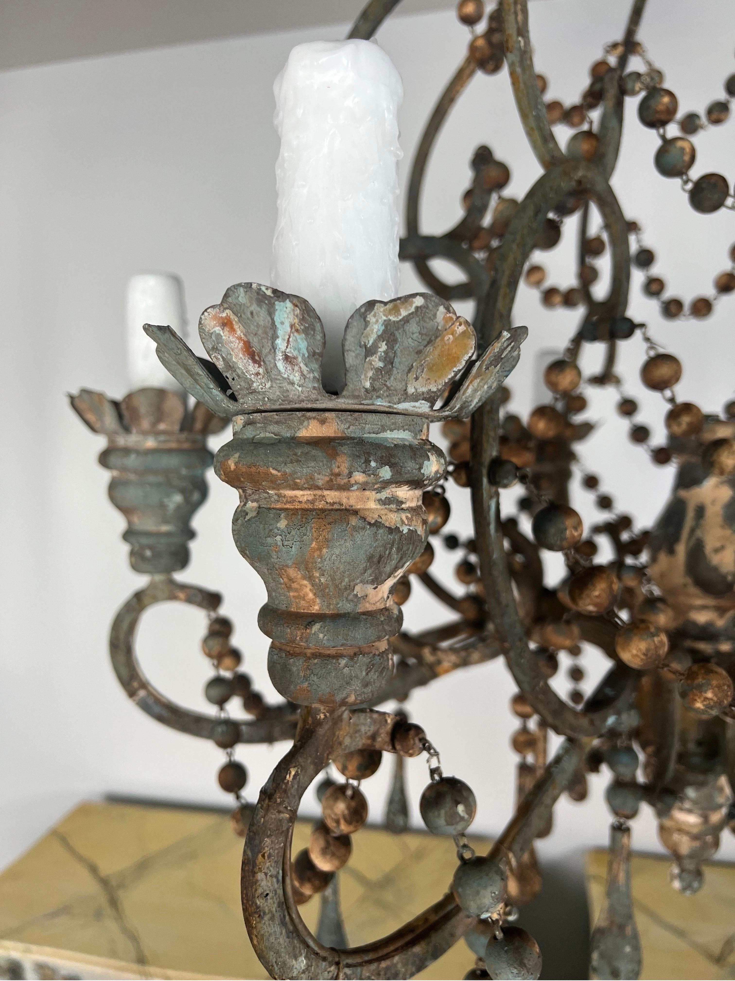 American Amalfi Wood and Iron Chandelier with Wood Drops By Miamar Home For Sale