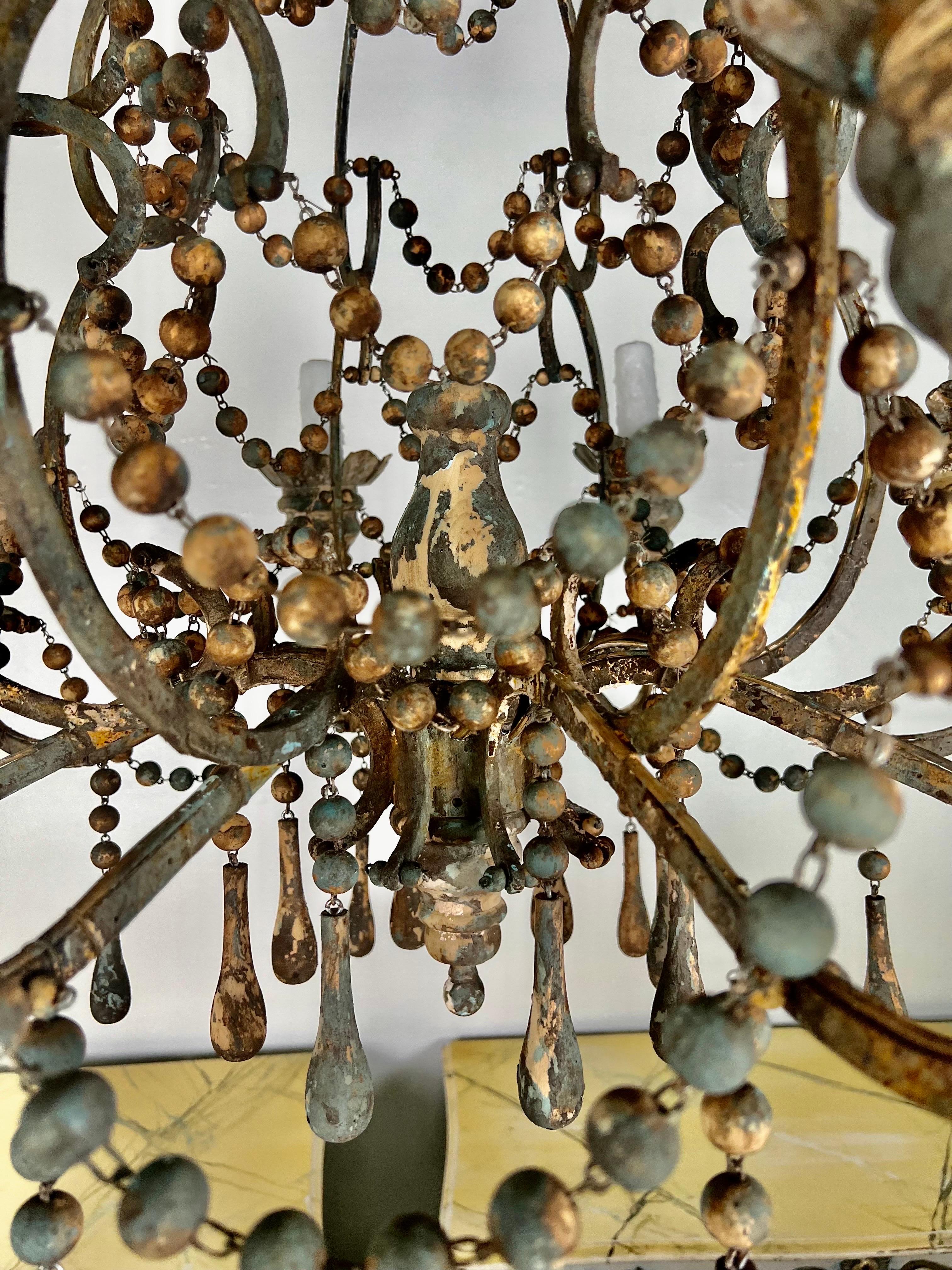 Hand-Carved Italian Style Wood & Iron Painted Chandelier by MLA For Sale