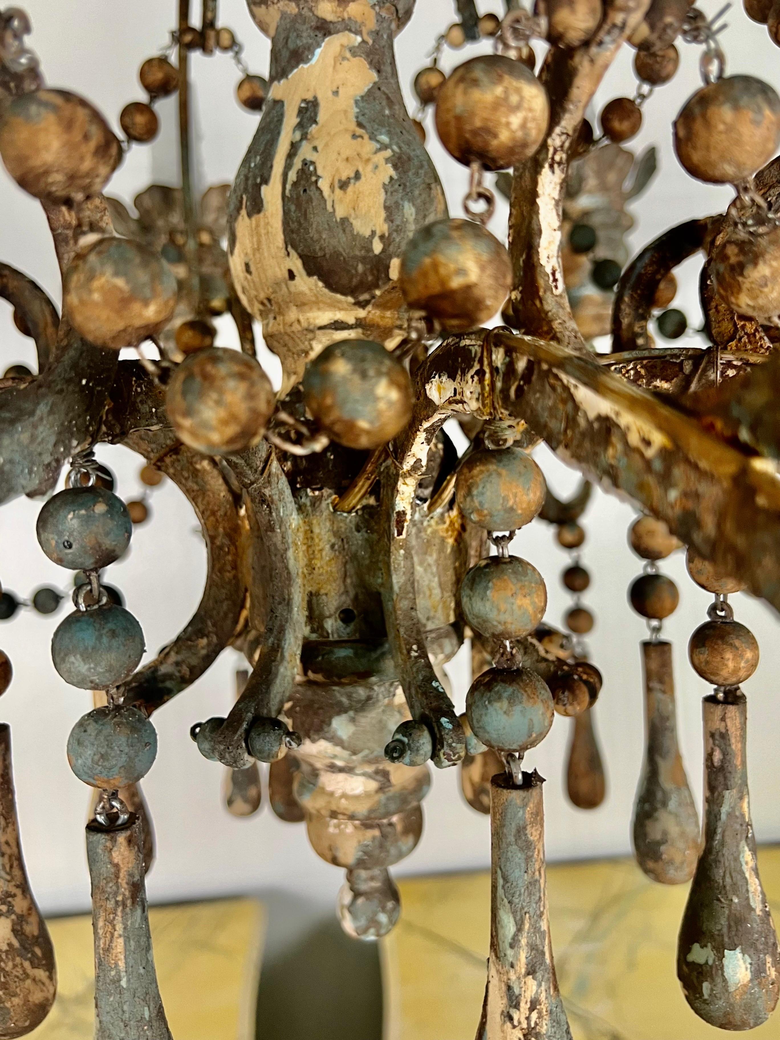 Contemporary Amalfi Wood and Iron Chandelier with Wood Drops By Miamar Home For Sale