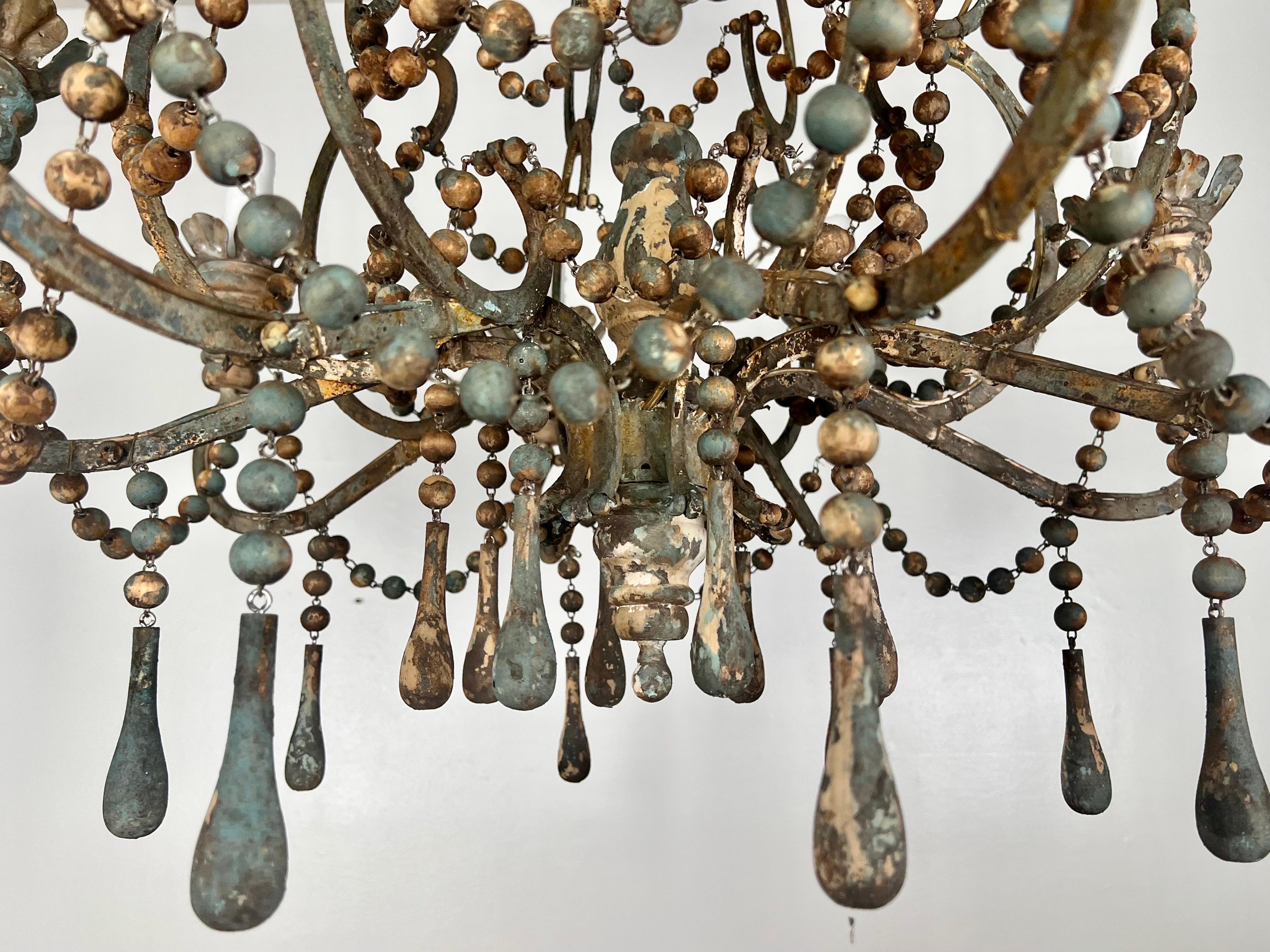 Metal Amalfi Wood and Iron Chandelier with Wood Drops By Miamar Home For Sale