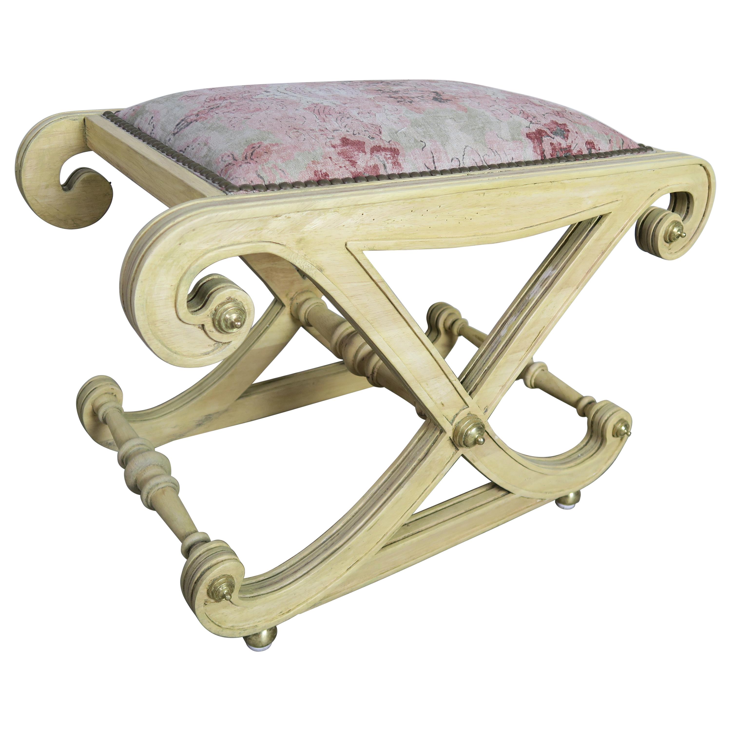 Italian Style "X" Bench with Chinoiserie Linen Seat