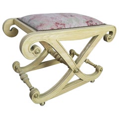 Vintage Italian Style "X" Bench with Chinoiserie Linen Seat
