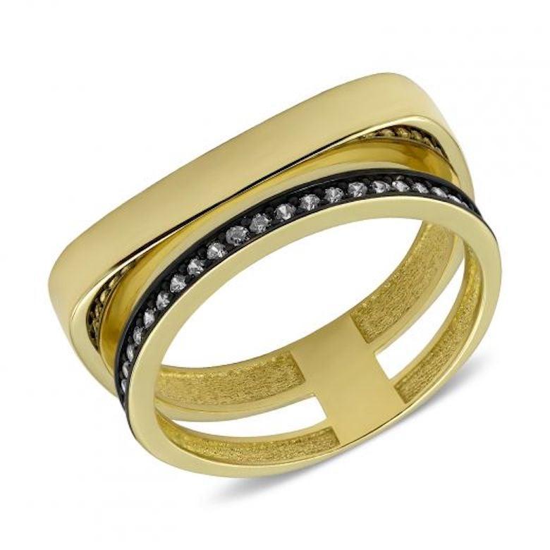 For Sale:  Italian Style Yellow Gold 14 Karat Statement Ring for Her with Black Zirconia 2
