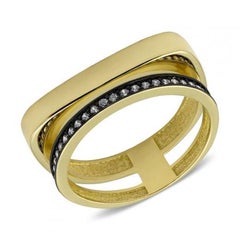 Italian Style Yellow Gold 14 Karat Statement Ring for Her with Black Zirconia