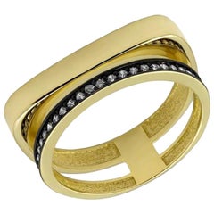 Italian Style Yellow Gold 14 Karat Statement Ring for Her with Black Zirconia