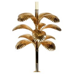 Italian Stylized Brass Palm Leaf Floor Lamp & Table