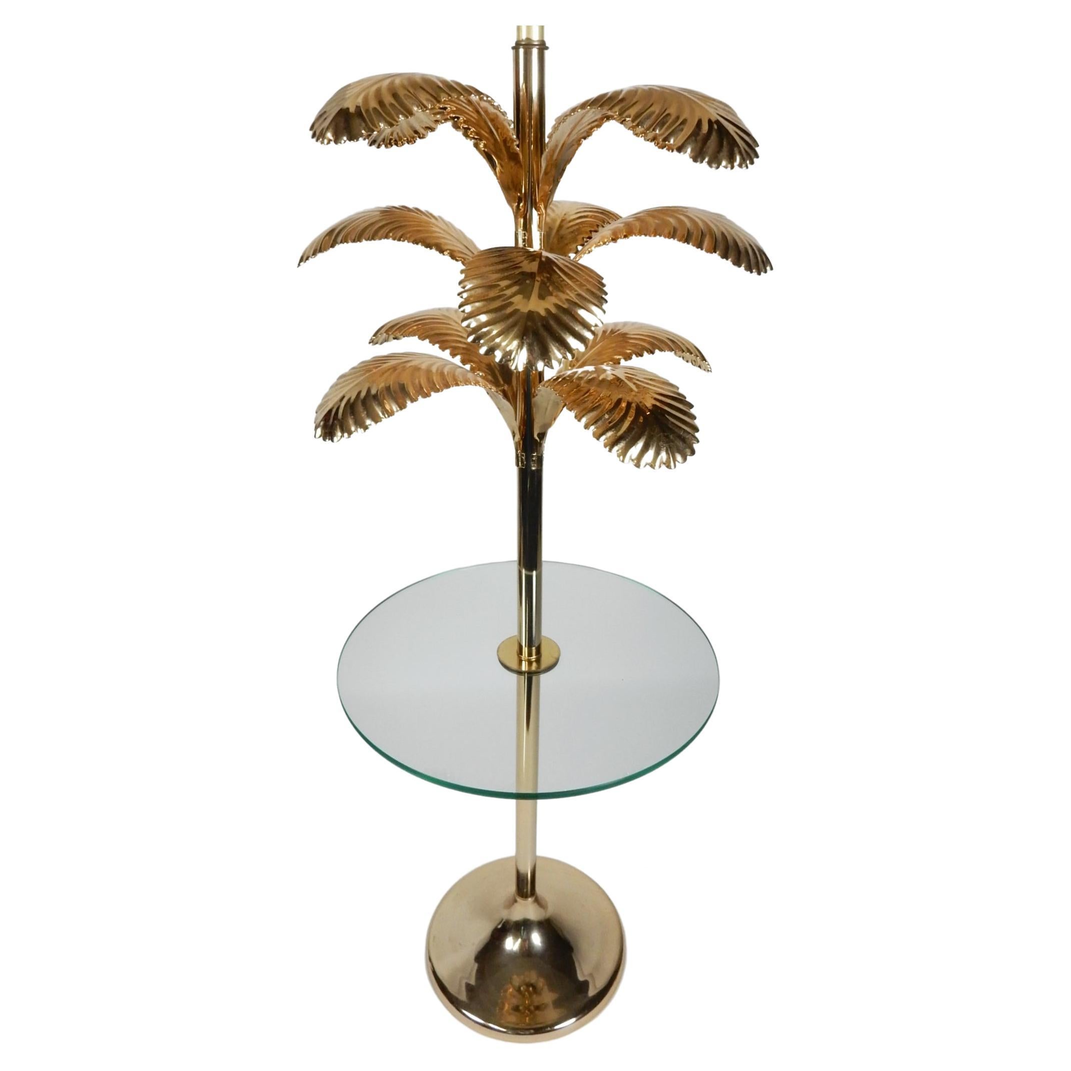 Italian Stylized Brass Palm Leaf Floor Lamp & Table In Good Condition For Sale In Las Vegas, NV