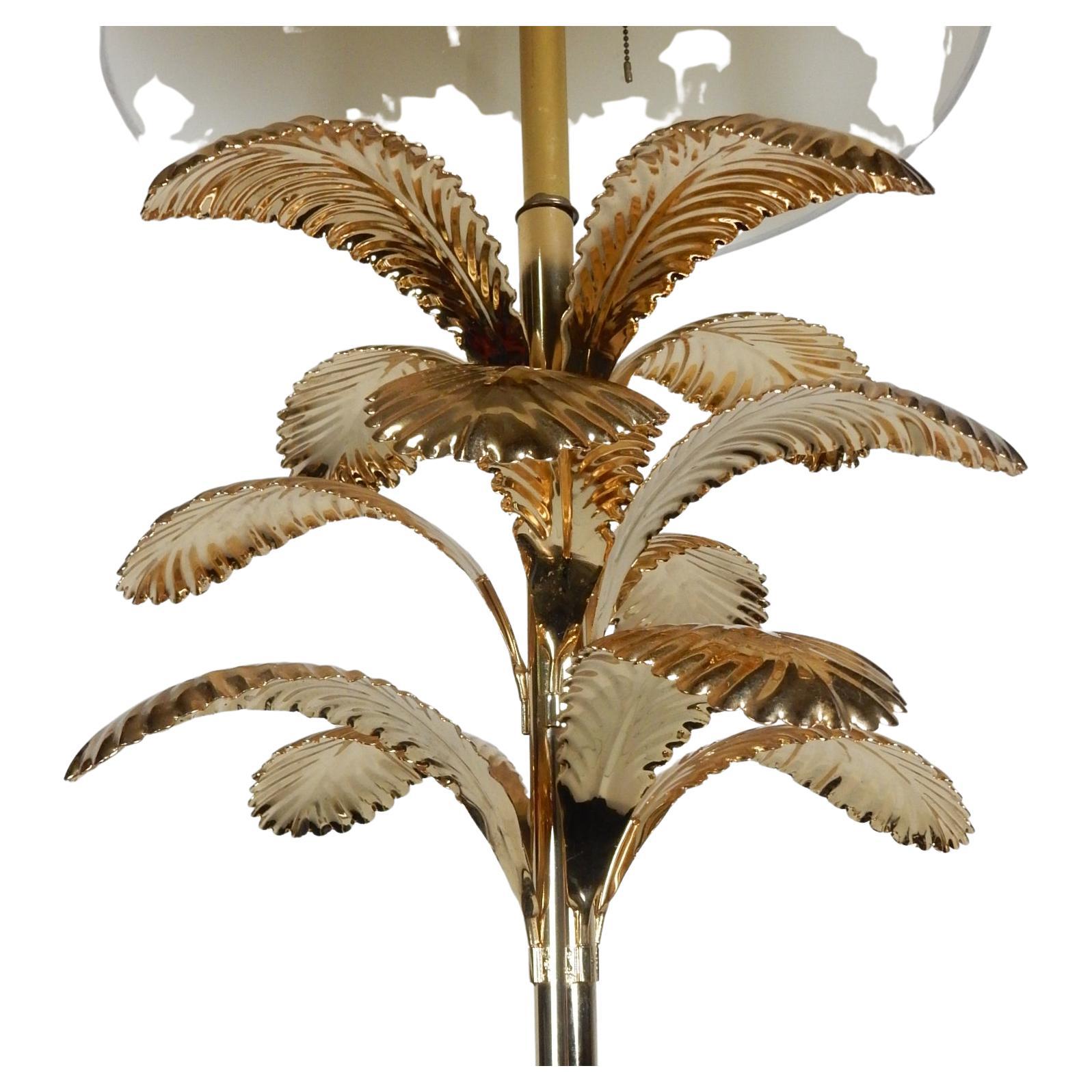 20th Century Italian Stylized Brass Palm Leaf Floor Lamp & Table