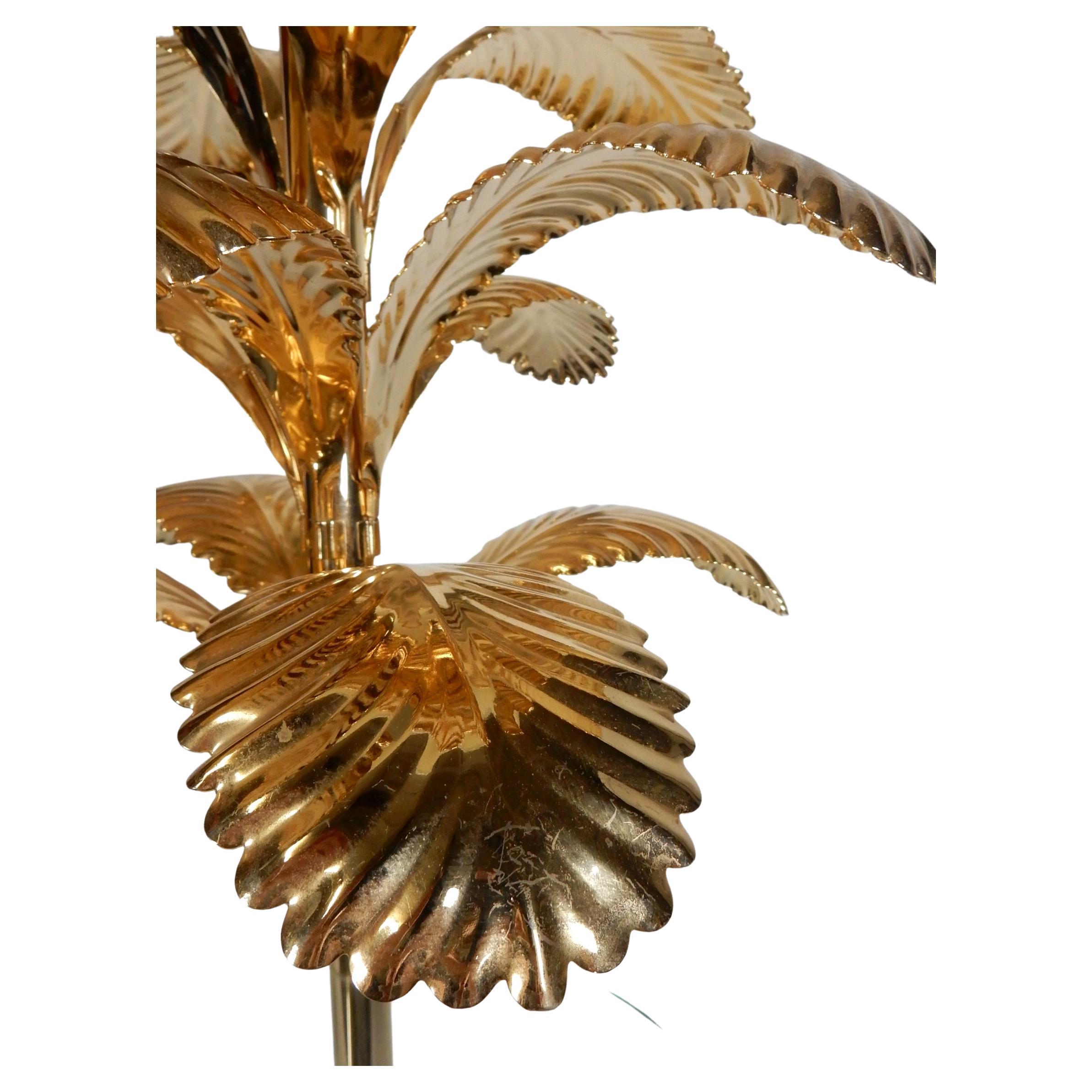 Italian Stylized Brass Palm Leaf Floor Lamp & Table For Sale 1