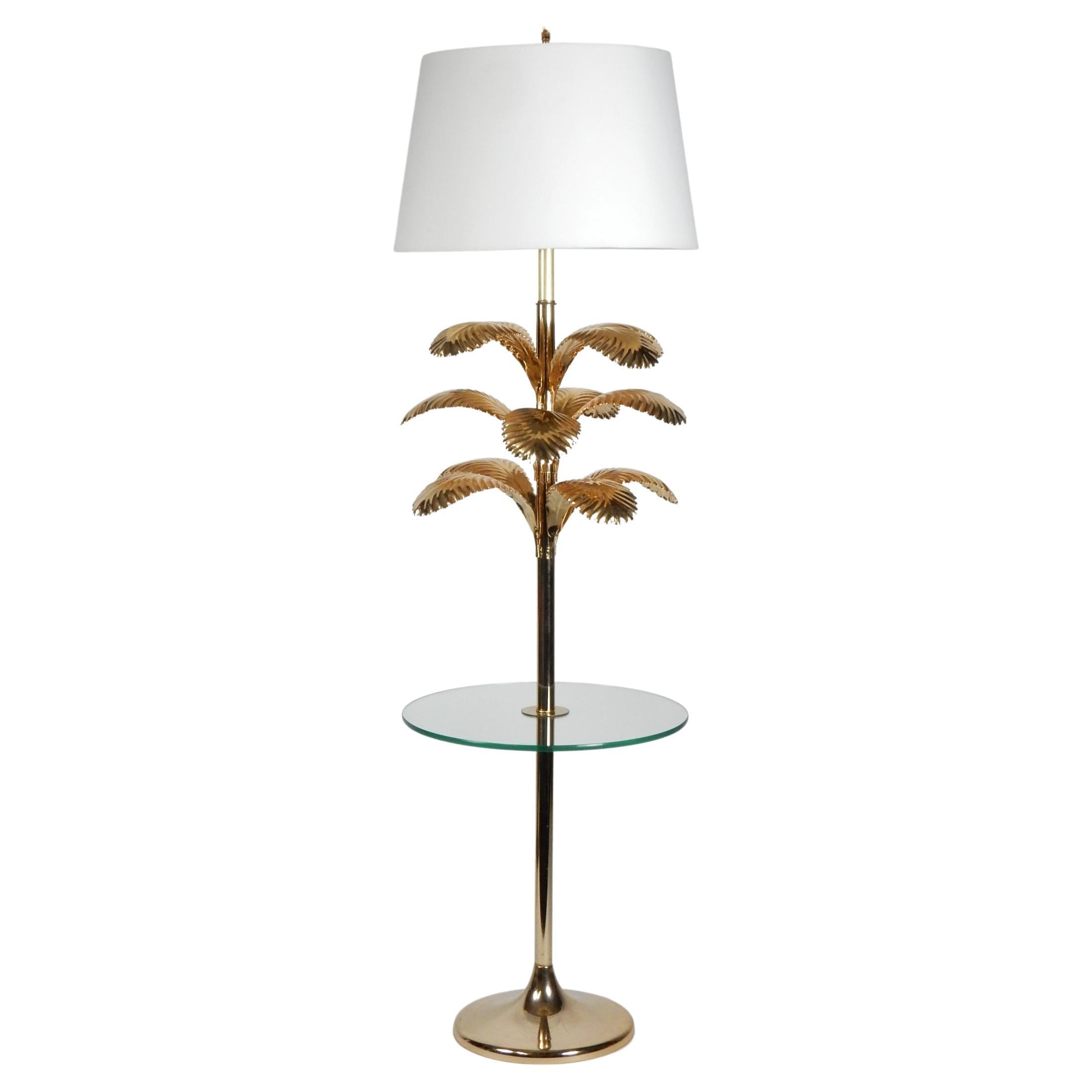 Italian Stylized Brass Palm Leaf Floor Lamp & Table For Sale 3