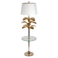 Italian Stylized Brass Palm Leaf Floor Lamp & Table